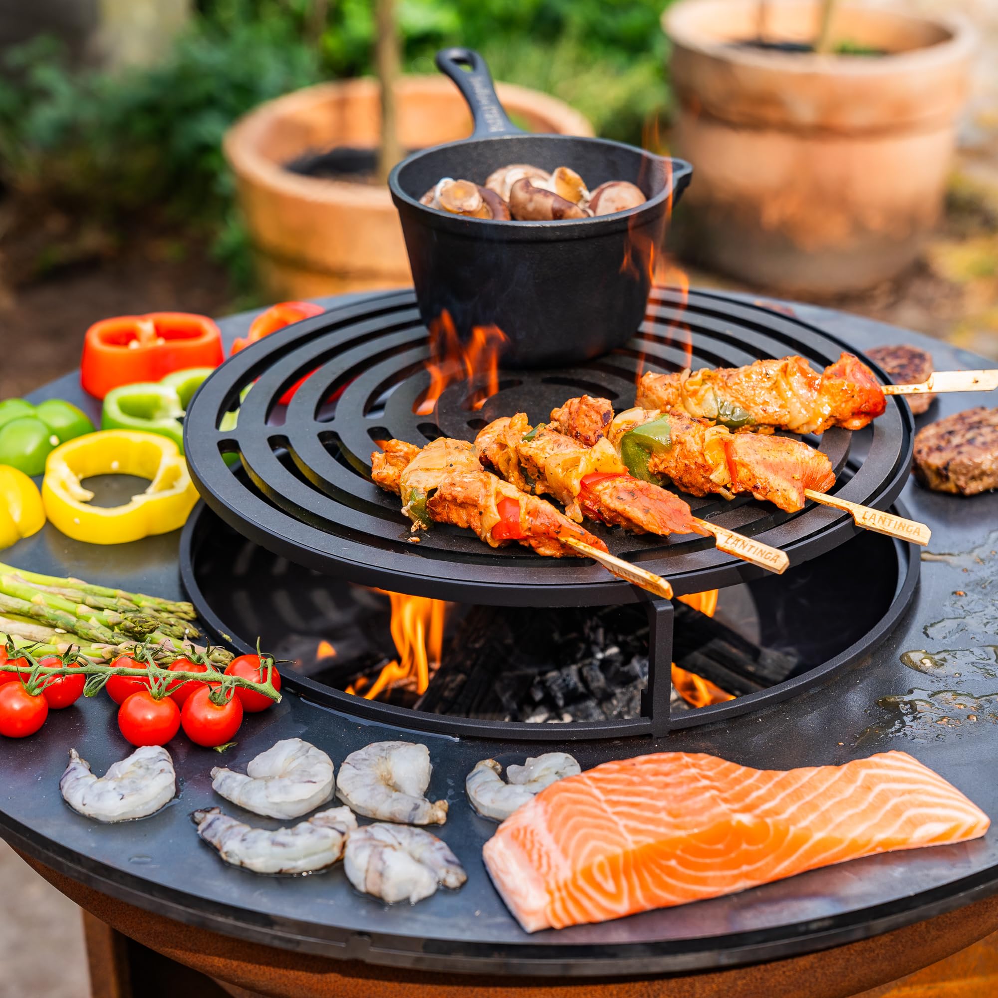 Barbecue Plancha Hermano XXL in acciaio Cortenstahl Blackline – Ø 80 cm, teglia da forno in acciaio 8 mm