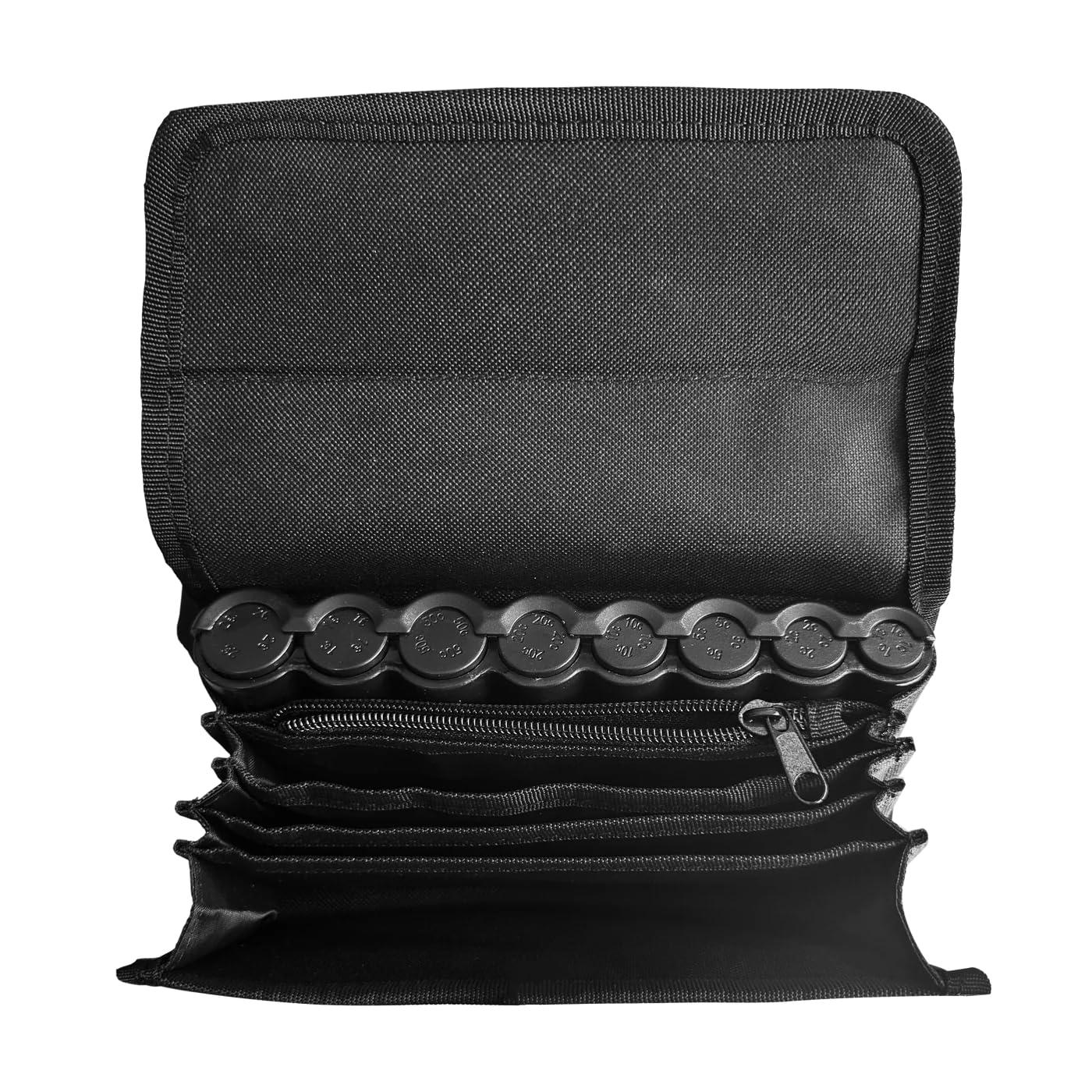 Organizador de Dinero con Portamonedas - Riñonera Camarero - Portamonedas Taxi - Clasificador de Monedas - Dispensador con 8 Huecos - 4 Organizadores de Billetes - Cinturón Ajustable - Monedero Negro