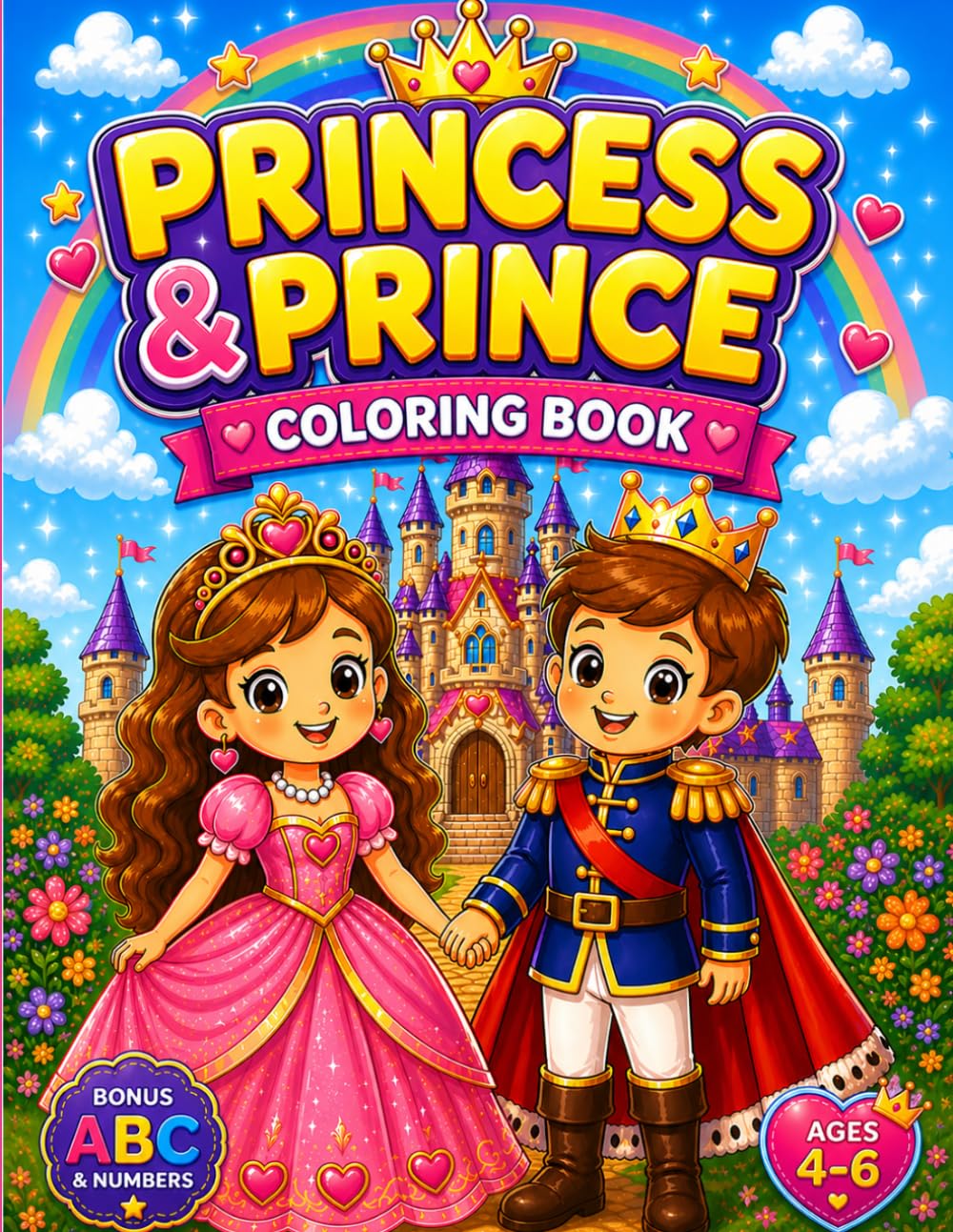 Princess and Prince Coloring Book for Kids Ages 4–6: Fun and Magical Fairy Tale Adventures with BONUS ABC Alphabet & Numbers: 20 Easy Coloring Pages ... (Smash Kids Coloring & Learning Series)