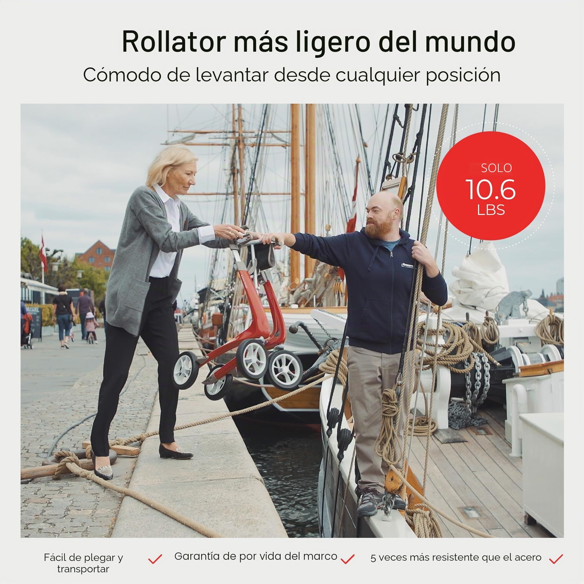 byACRE Andador ultraligero de carbono | solo 4,8 kg | para interiores y exteriores | plegable y fácil de poner en el maletero y llevar en viajes | 5 años de garantía
