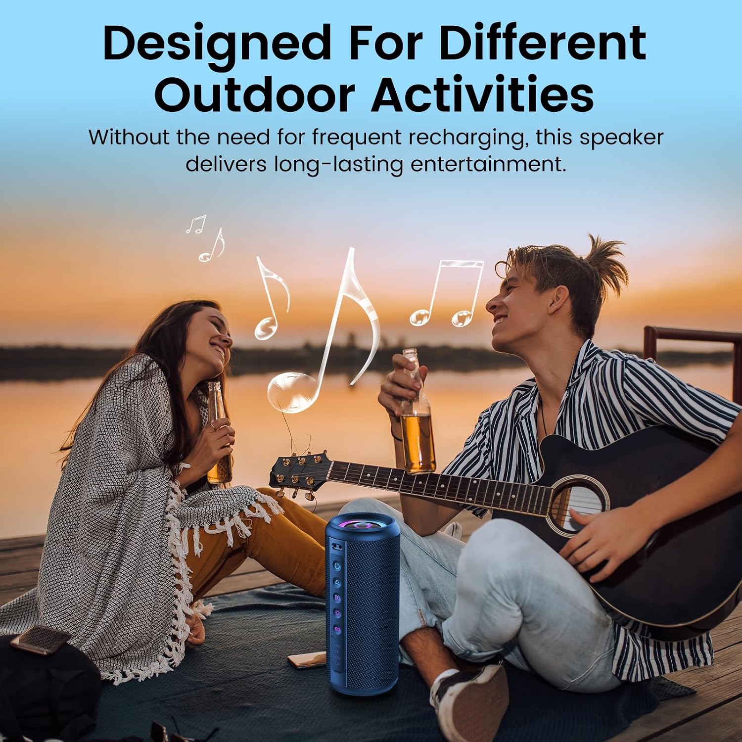 Portable Bluetooth Speaker, 2026 Bluetooth 5.4 Wireless Speaker with 20W HD Loud Stereo Sound, TWS Pairing, 20H playtime, RGB Lights, IP7, Built-in Mic, for Outdoor, Home, Beach, Party, Gift, Blue