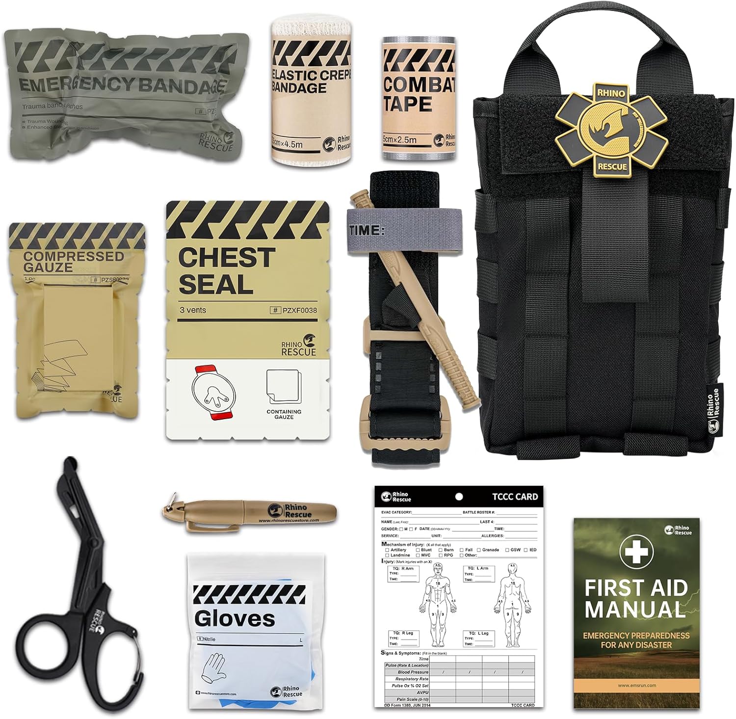 RHINO RESCUE IFAK Botiquin de Primeros, Tactico First Aid Kit Militar Molle Medicina EMT Survival Trauma Kit Auxilios (Negro)