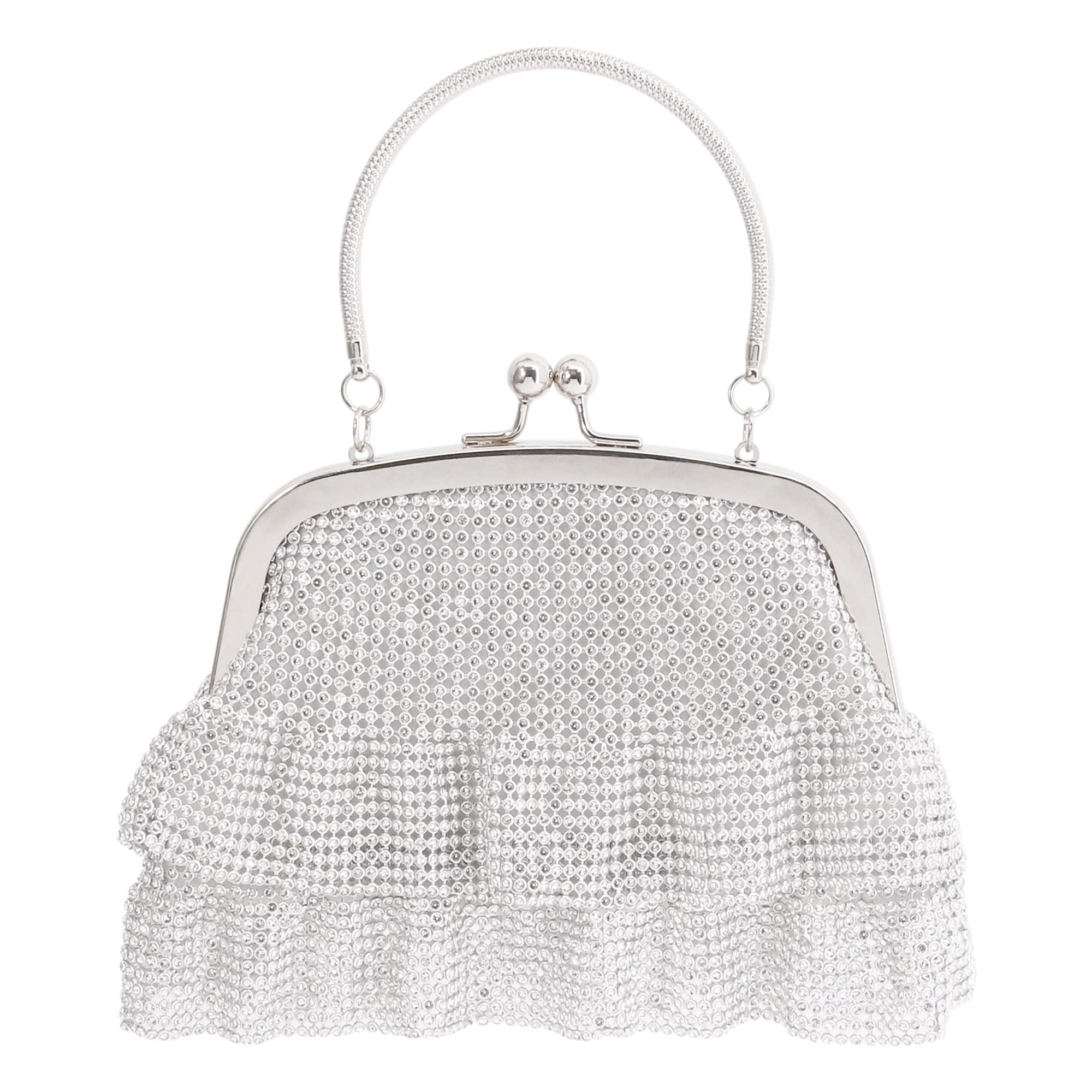 SegretoWomen Rhinestones Flapper Clutch Kiss Lock Evening Bags Top Handle Handbag Purse with Chain for Wedding Party Prom