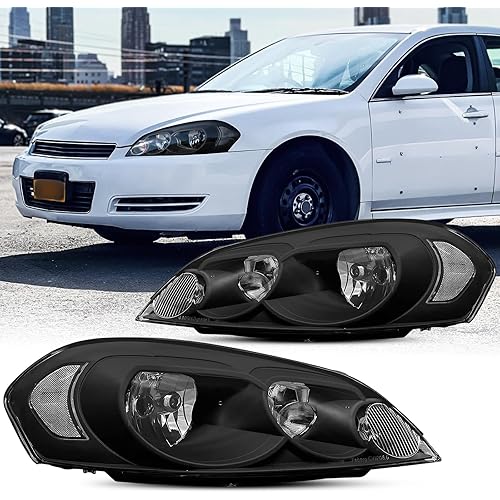 2PCS Headlight Assembly For 2006-2013 Chevy Impala LS LT LTZ For 2014-2016 Chevy Impala Limited For 2006 2007 Chevy Monte Carlo LS LT SS Coupe Replacement Headlamps Black Housing Clear Reflector