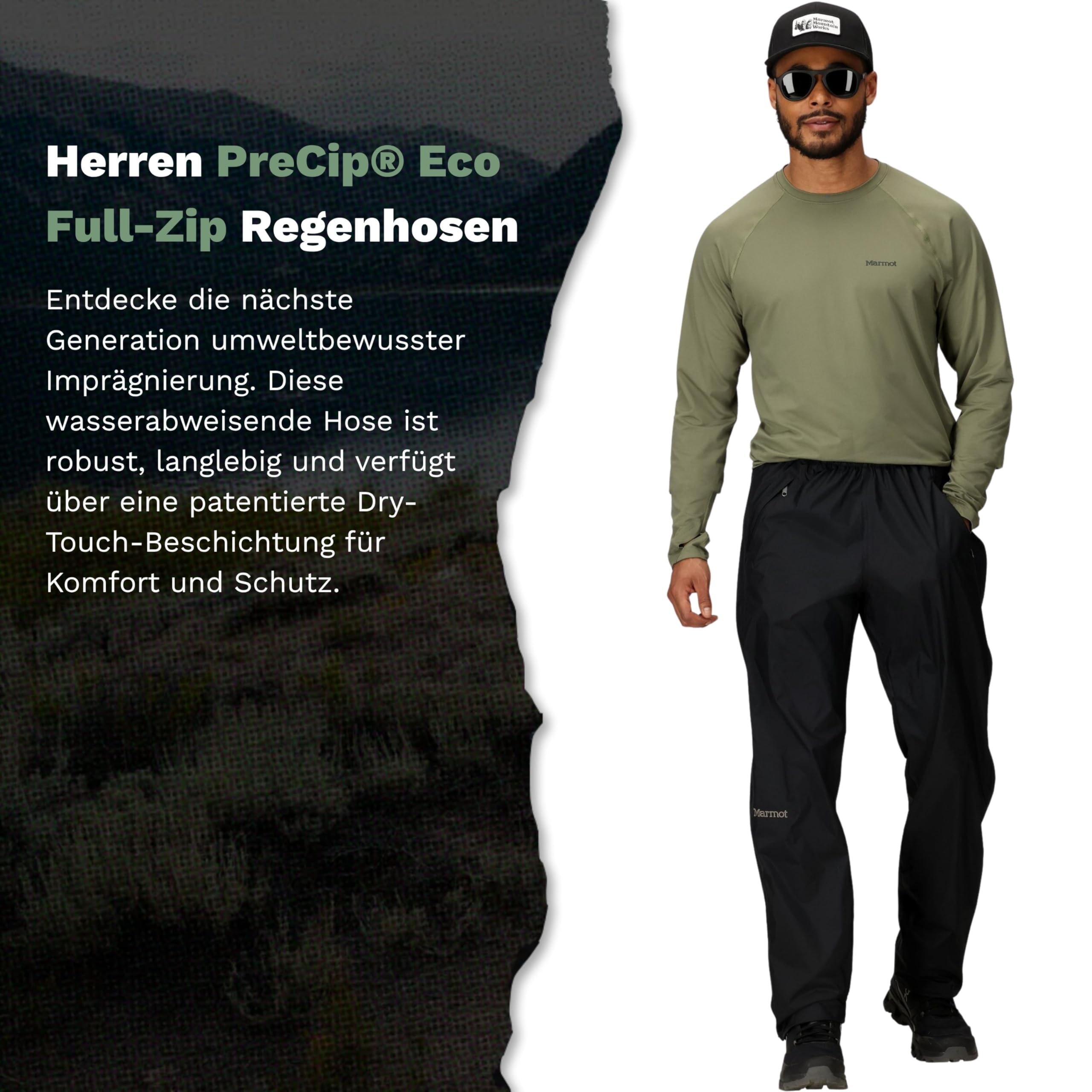 Marmot Herren wasserdichte Regenhose, Winddichte Wanderhose, atmungsaktive Regenkleidung zum Wandern und Trekking Precip Eco Full Zip Pant