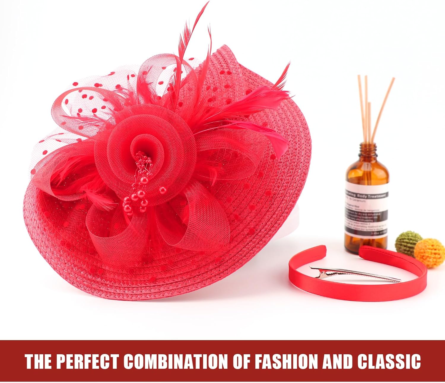DRESHOW Fascinators Hat Flower Mesh Feathers Hat with a Headband and a Clip 7.9" Tea Party Headwear for Women - Image 7