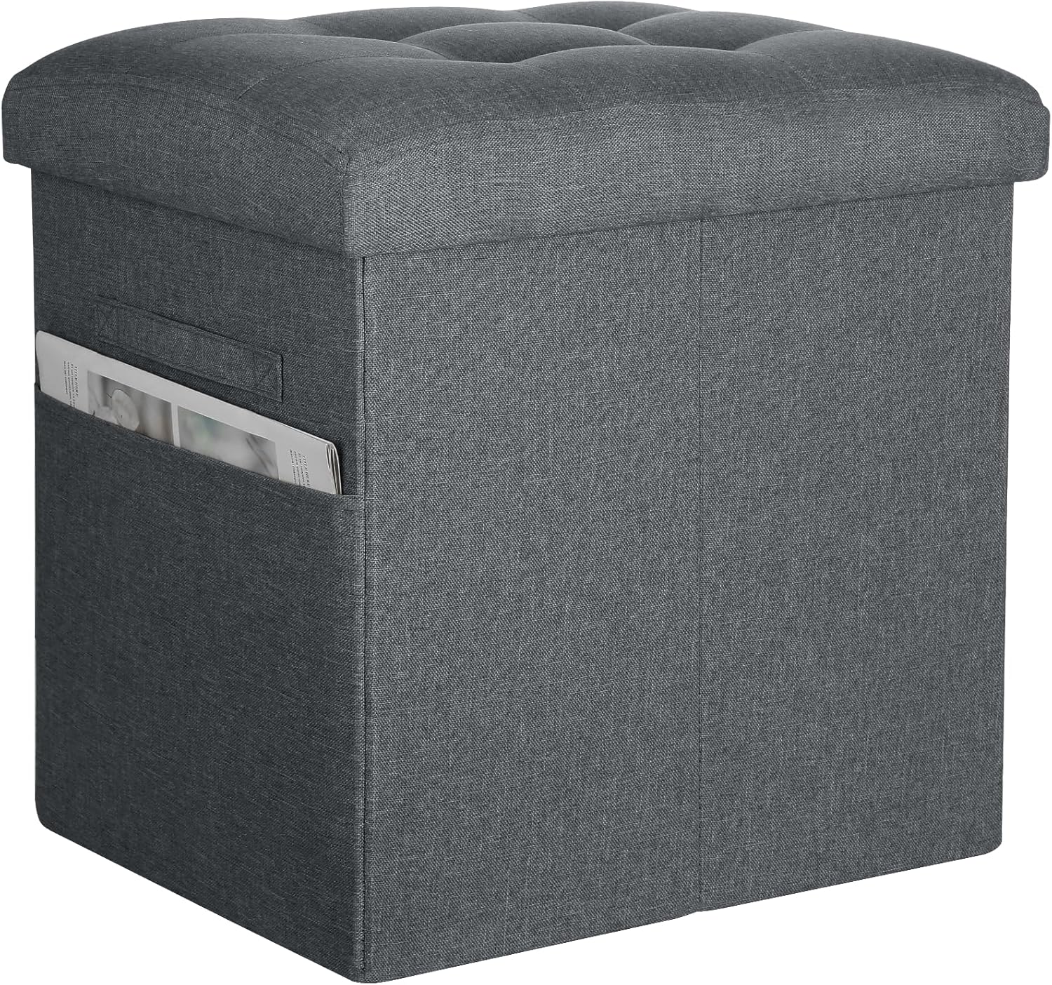Storage Ottoman with Thicker Foam Padded Seat. 61L Slim Tall Foldable Foot Rest Stool with Linen Fabric, Ottoman with Storage Bench for Living Room Bedroom, 300lbs Weight Support, 17x13x17IN Dark Gray