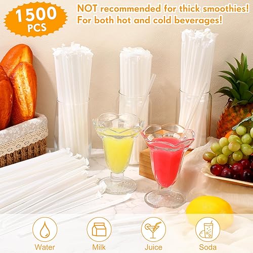 Vista 19 de Hoolerry 2000 popotes de plástico desechables envueltos individualmente, pajitas largas rectas, 0.24 pulgadas de ancho, para bebidas calientes