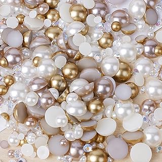 Niziky 1100PCS Flatback Pearls and Rhinestone, Mixed Size 3mm-10mm AB Color Resin Rhinestones Half Pearls for Crafts, 30g Half Round Flatback Pearls Rhinestones for Nail Face Art Crafts