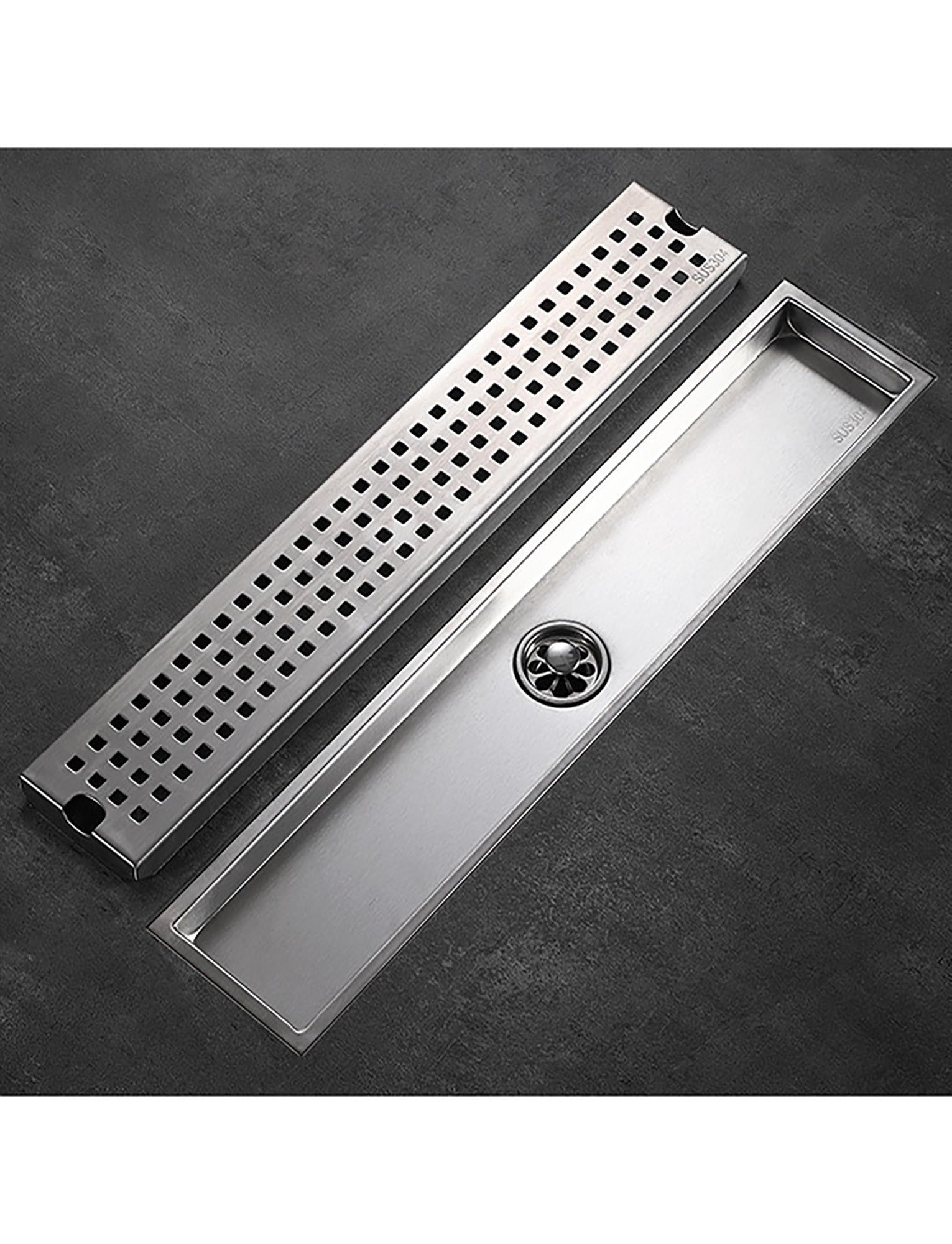 Linear Shower Floor Drain, Stainless Steel Rectangular Grid Grate, Long Floor Drain, for Public Places, Home Rooftops, Kitchens, Villas, Outdoor(Type 1-70x8x3.5cm