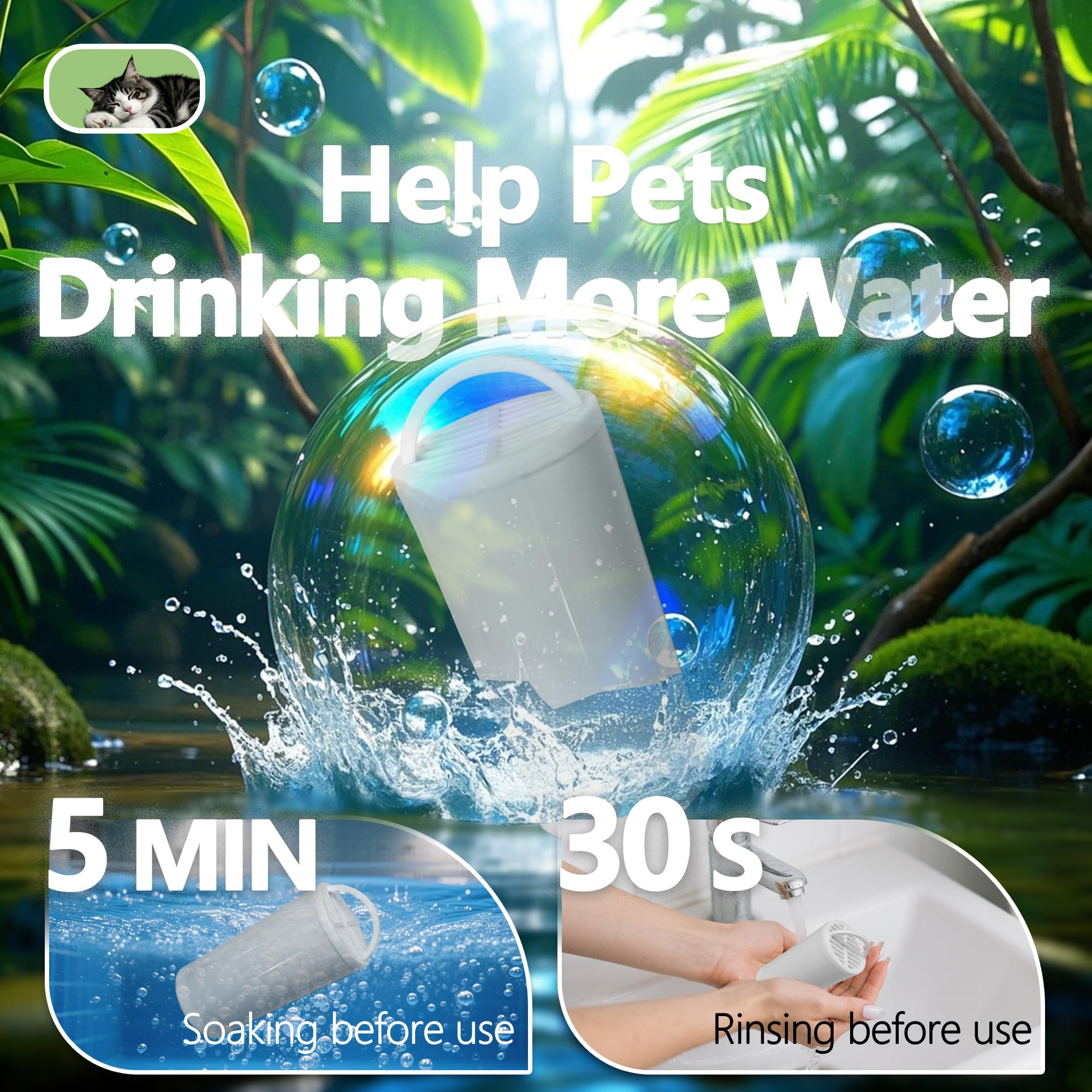 4+4 Pack Premium Cat and Dog Water Fountain Carbon Filters Compatible with PetSafe Drinkwell 360 Multi-Pet Stainless Steel & Plastic Pet Fountains(128oz/3.8L) with Replacement Foam Filter - image 5