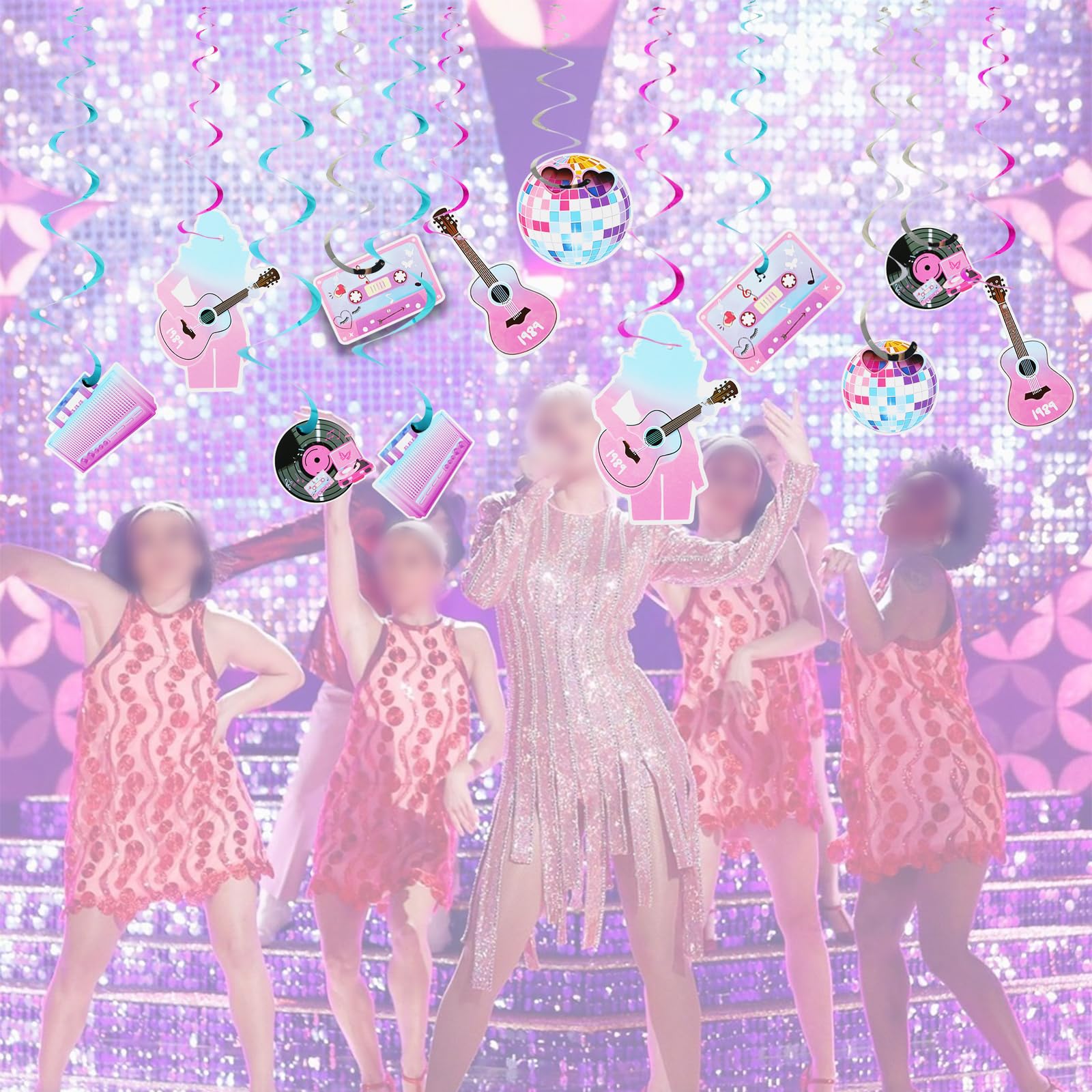 Taylor Music Party Decorations - Decorazioni per cupcake a tema cantante con decorazioni per cupcake di compleanno, con glitter colorati, da appendere, sagome musicali per fan