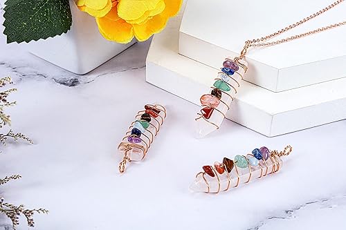 Miniatura 5 de GEHECRST Collar con colgante de punto de cuarzo transparente natural reiki de 7 chakras, piedras preciosas de cristal curativo de oro rosa, alambre