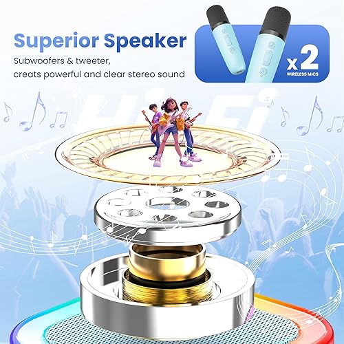 Miniatura 2 de Mini máquina de karaoke para niños y adultos, altavoz Bluetooth portátil con 2 micrófonos inalámbricos de karaoke, cumpleaños superior 2025 para