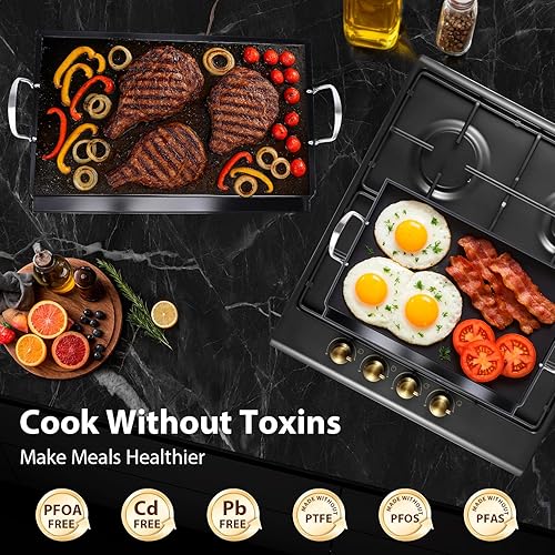 Miniatura 3 de Utheer Plancha antiadherente de cerámica de acero inoxidable de 25 x 16 pulgadas para parrilla de gas, carbón, plancha grande para estufa,