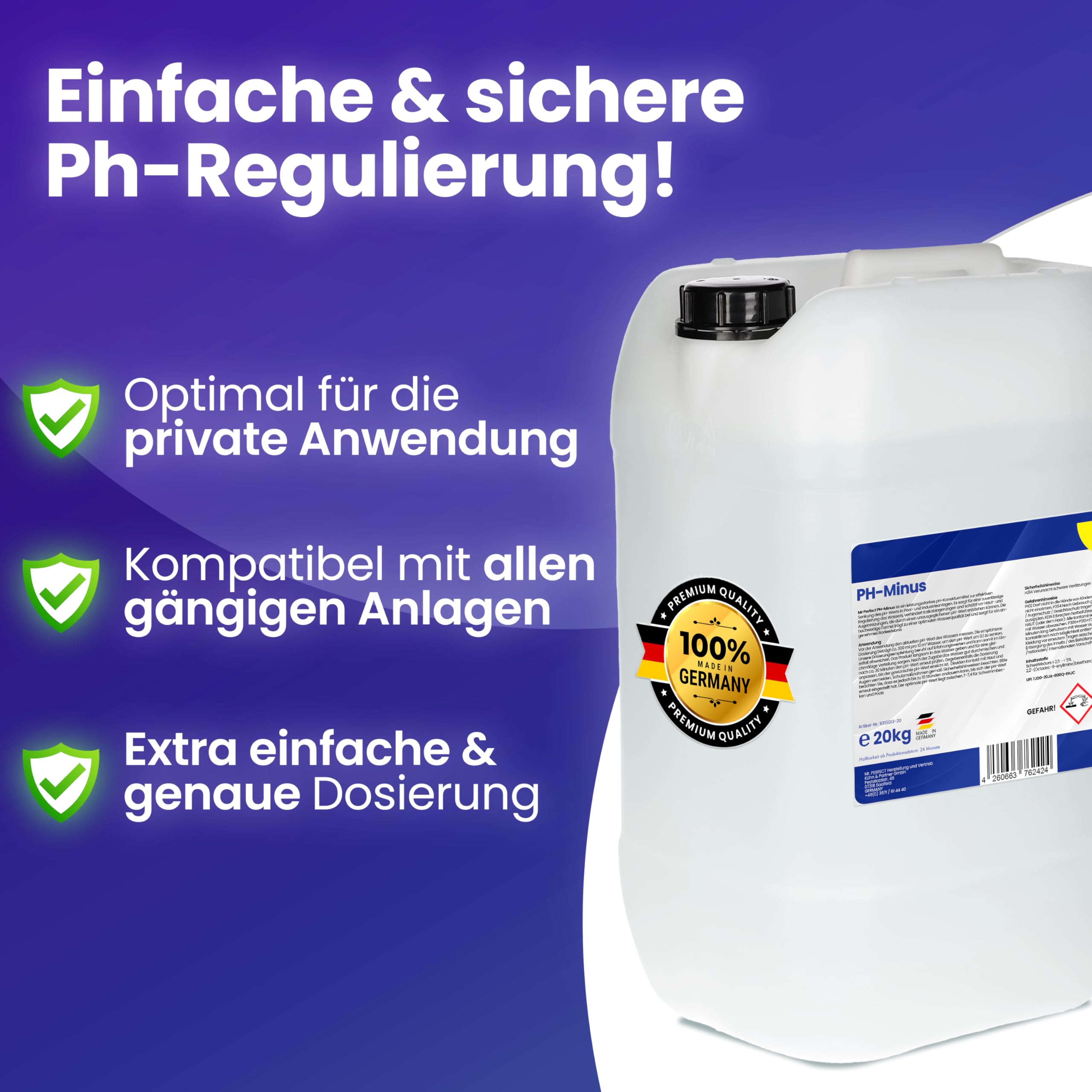 Mr. Perfect pH Senker flüssig 20KG Vorratskanister pH Minus für Pools und Whirlpool