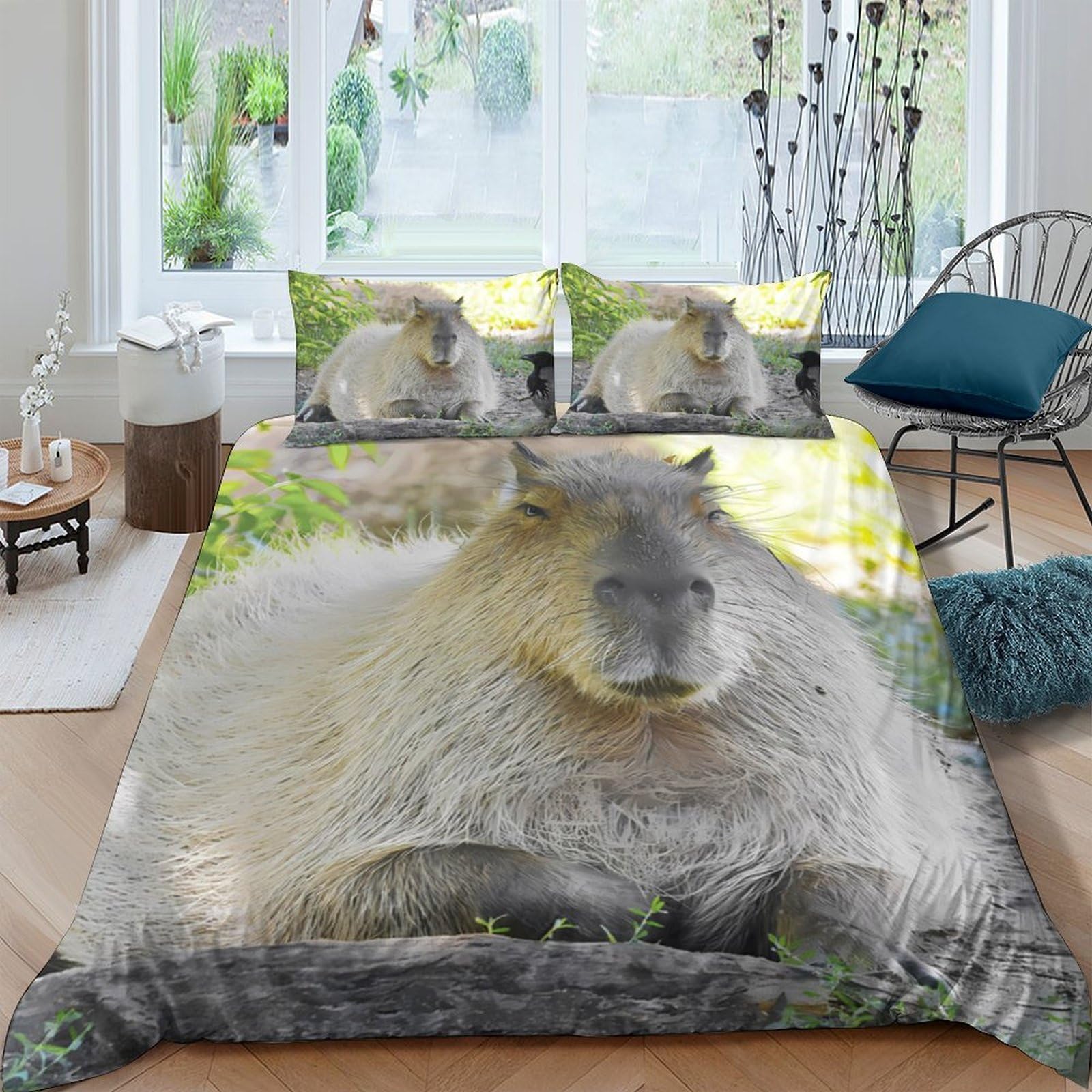Ctjqhvkz Style-2 3D Printed Capybara Meadow Fitted Sheet Microfiber Soft Anti-Slip Animal Forest Bed Cover For Adult Bedroom Dorm Decor Single（135X200cm）