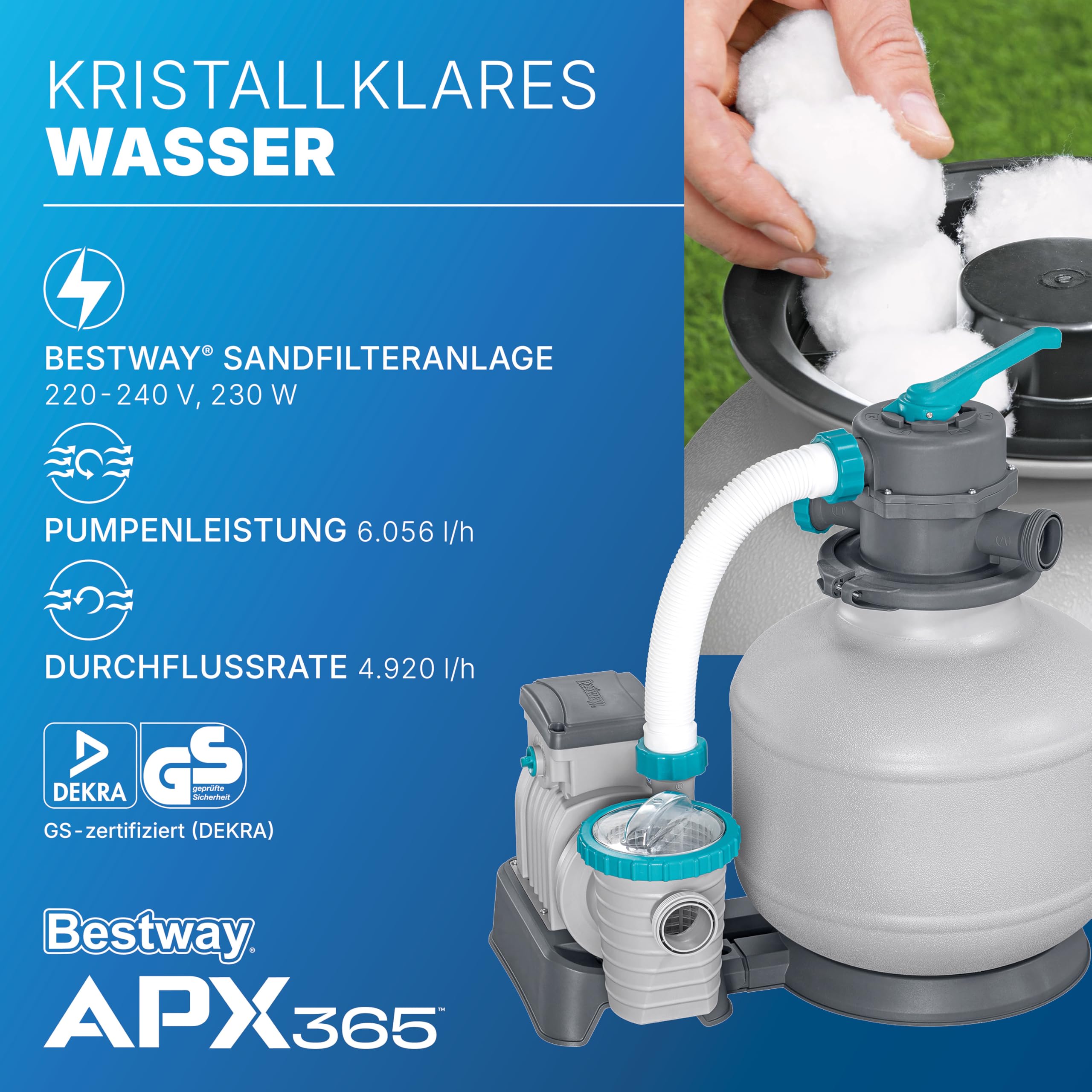Bestway APX365 Winterfestes Frame Pool Set, Sandfilteranlage, 549 x 274 x 132 cm, 16.477 L, Stahlrahmen, Polar-Shield, Dunkle Marmor-Optik, Sicherheitsleiter, Abdeckplane, Werkzeugloser Aufbau, DEKRA