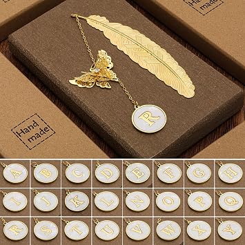 Personalized Initial Metal Butterfly Feather Bookmark for Women Girls Readers Book Lover Birthday Gifts for Women Her Teacher Girlfriend Wife Mom Sister Friend Daughter Letter R
