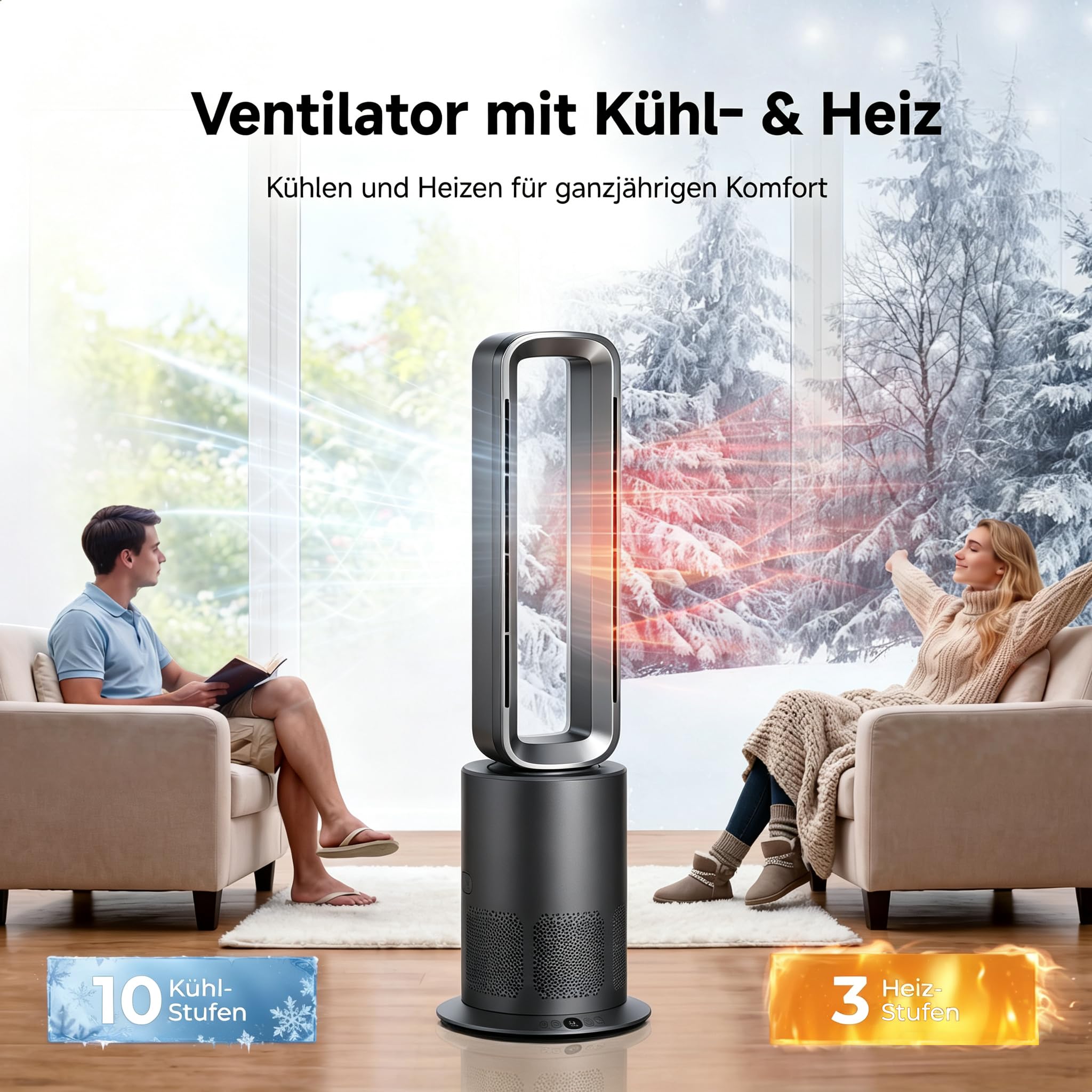 TP09Pro Turmventilator mit Heizfunktion & Luftreiniger, Grau