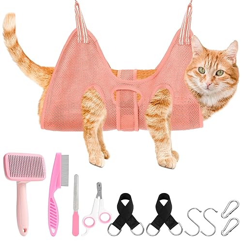 VCZONE Hamaca de aseo para mascotas para perros y gatos, hamaca de aseo de perros con cortaúñas, lima de uñas, peine para pulgas y cepillo de