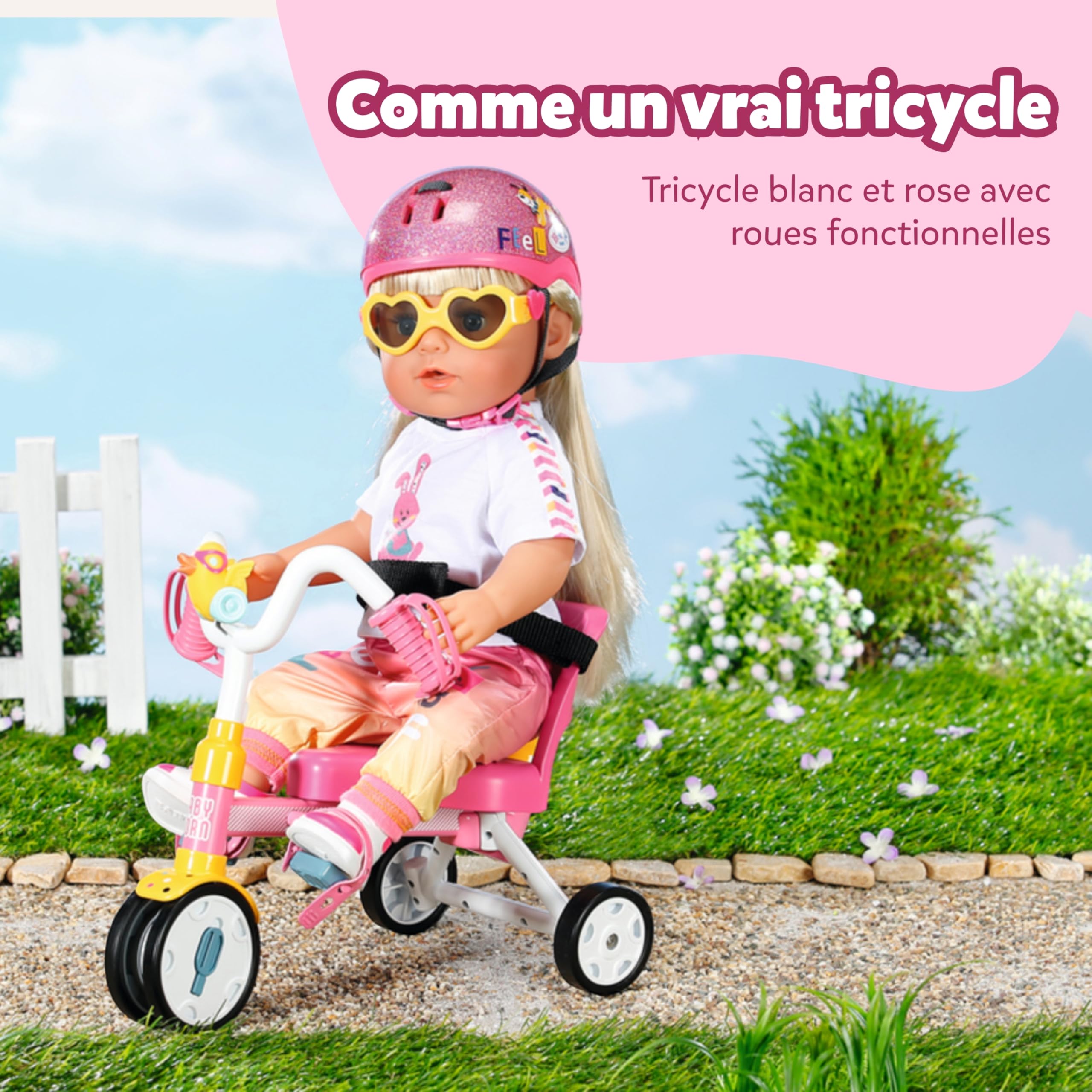 Baby Born Tricycle avec Barre de poussée - Trike avec Roues fonctionnelles et Ceinture de sécurité - Accessoire pour Toutes Les poupées de 36 cm et 43 cm - Convient aux Enfants dès 3 Ans