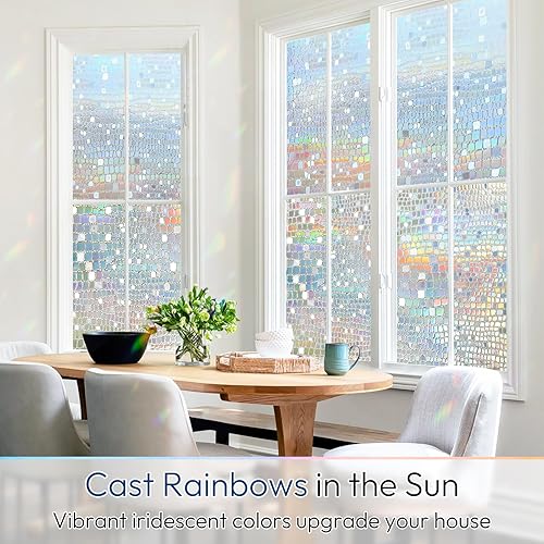 Miniatura 20 de rabbitgoo Película de privacidad para ventana, película decorativa de mosaico de arco iris, tinte de adherencia estática extraíble, cubierta