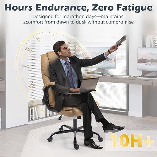 Miniatura 6 de Silla de oficina  Silla ejecutiva de cuero de escritorio de oficina con respaldo alto con función de balanceo  Ergonómica, transpirable, cómoda,