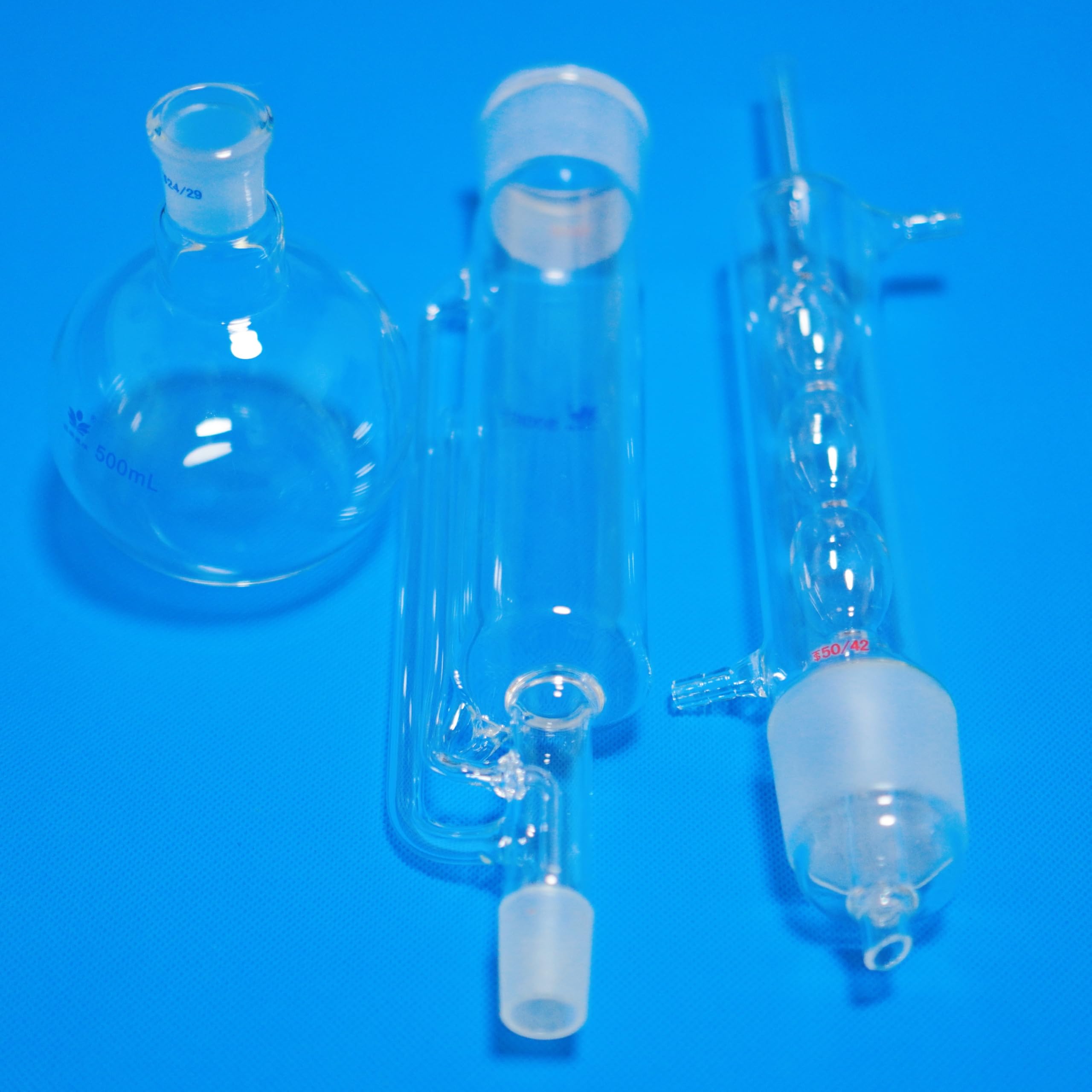 1 szt. Zestaw do ekstrakcji szkła laboratoryjnego Soxhleta 150 ml do 1000 ml - Kompletny zestaw do ekstrakcji ze skraplaczem i kolbą płaskodenną(1000ml)