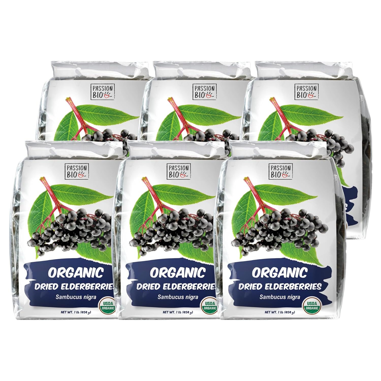 Dried Elderberries Organic 1 lb Bulk Bag - USDA Certified, Non-GMO Sambucus Nigra, Whole Dried Elderberry - Natural, No Added Sugar, No Preservatives (1 Pound (Pack of 6))