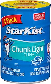 StarKist Chunk Light Tuna in Water, 5 oz (4 Pack) Canned Tuna Fish, Wild Caught, Gluten Free, Ready to Eat, Perfect for Sa...