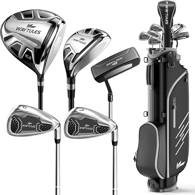 6-8-Piece Complete Golf Club Set for Men – Adult Golf Clubs with Stand Bag, Driver, Hybrid, 5/7/9/P Irons & Putter, Right Handed