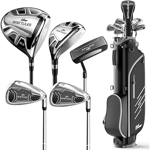 6-8-Piece Complete Golf Club Set for Men – Adult Golf Clubs with Stand Bag, Driver, Hybrid, 5/7/9/P Irons & Putter, Right Handed