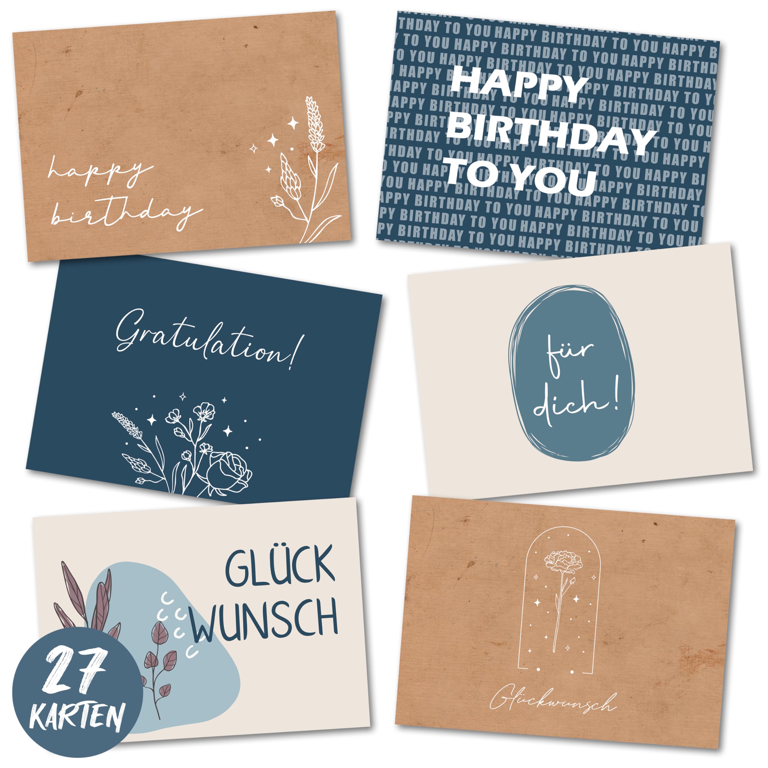 20 Vintage Geburtstagskarten Mit Umschlägen – Minimalistisch, 8,3x6,1 Cm Für Weihnachten, Hochzeit & Mehr