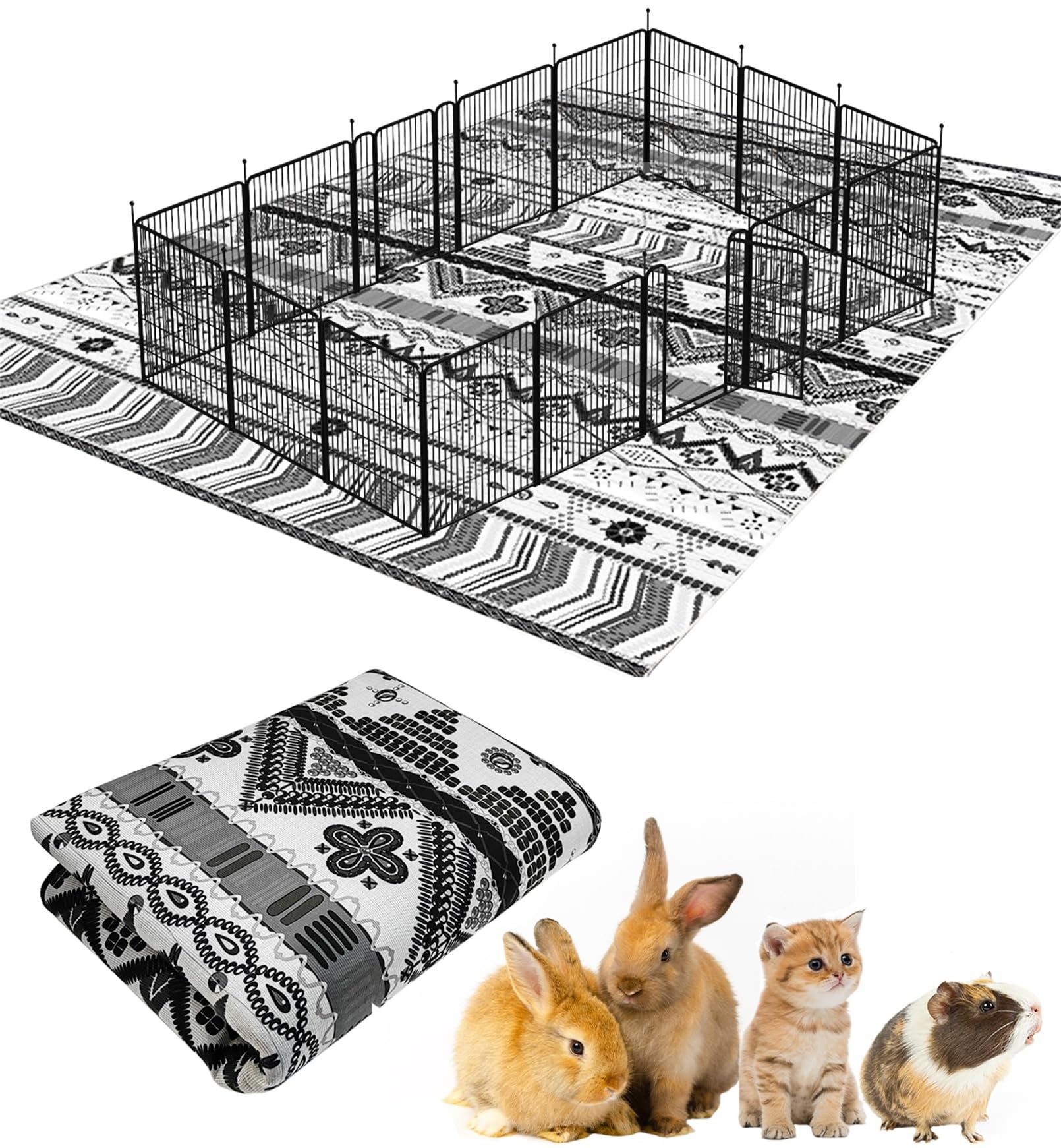 BNOSDM 91" X 63" Extra Large Cage Liners for Rabbits Washable Rabbit Pad Large Bunny Mat Anti Slip Rug for Bunnies, Pet Carpet for Chinchillas Cats Guinea Pigs Ferrets Dogs