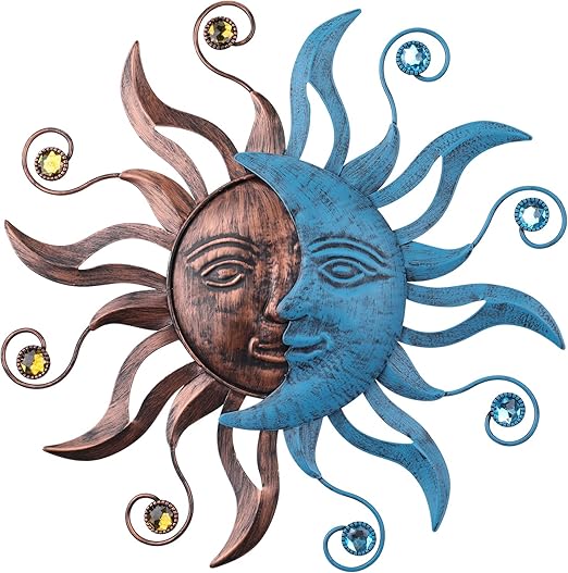 MUMTOP Metal Sun Moon Wall Decor, 13.26 Inch Outdoor Fence Wall Art, Hanging Decoration for Garden Yard Living Room Bedroom Patio Balcony
