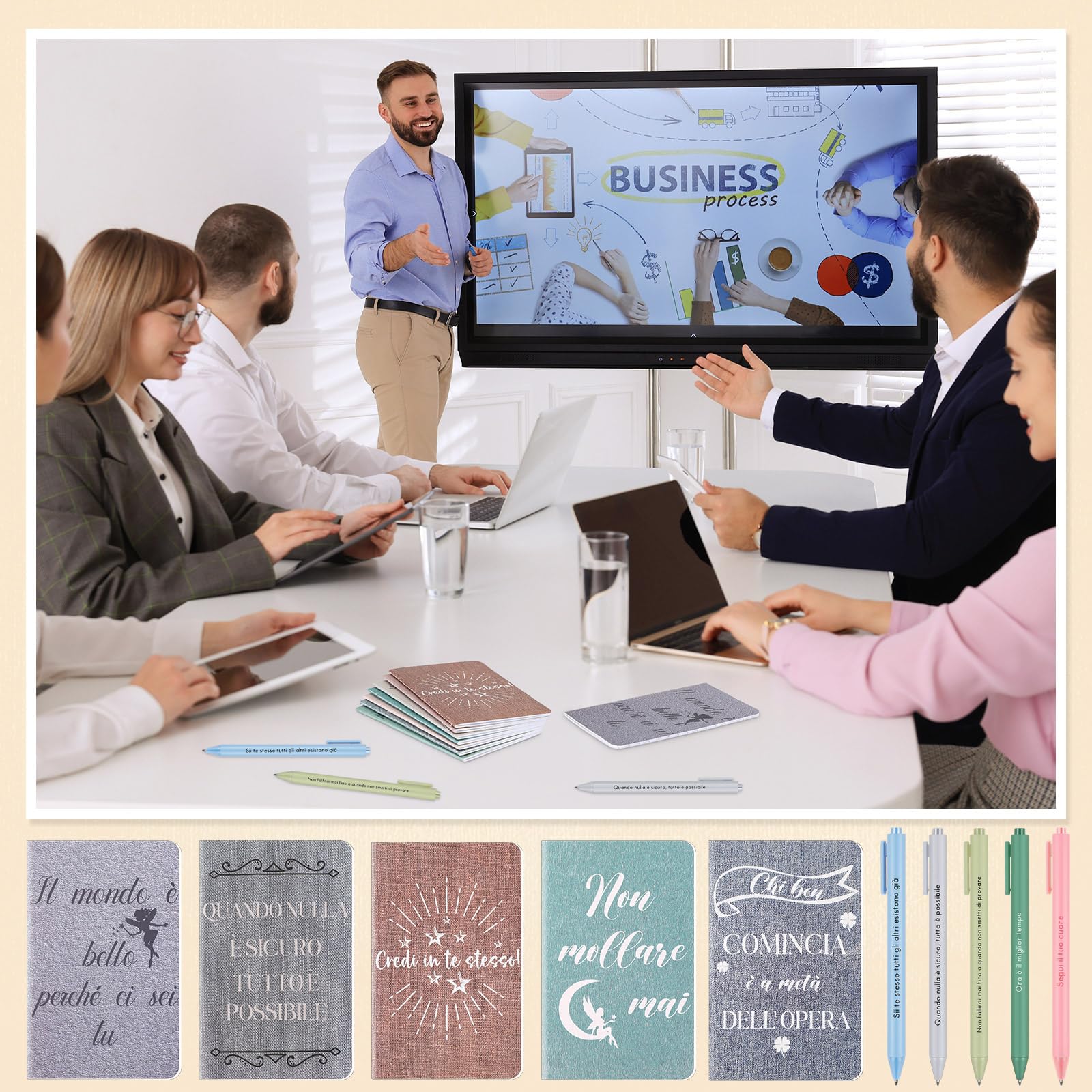 Nezyo 12 Set Regali di Ringraziamento per i Colleghi Inclusi 12 Quaderno con Frasi Motivazionali 12 Penna a Sfera con Incisione Quaderno a Tema Floreale Piccolo Taccuino Colorato Natale(Stile retrò)