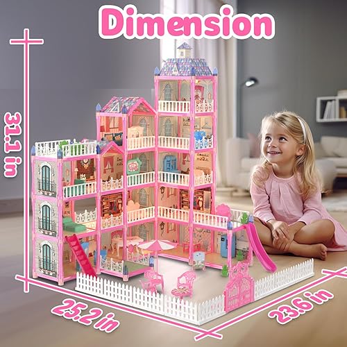 Miniatura 6 de JoyZin 374 piezas de casa de muñecas casa de ensueño para niñas, casa de juegos de princesa con luces, accesorios de muebles, juegos de simulación,