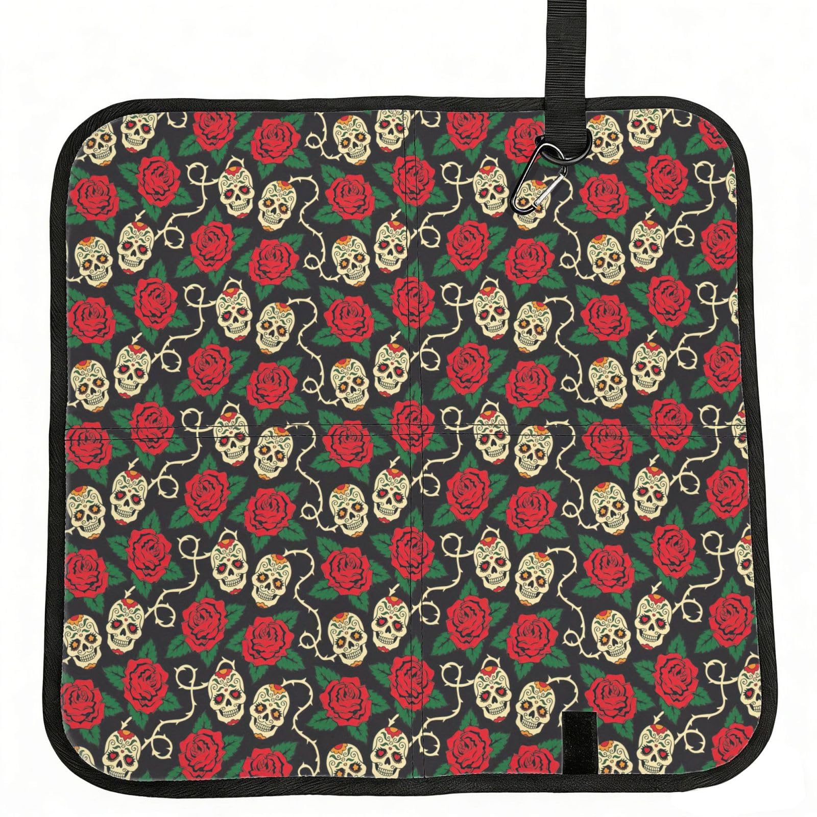 VCzsdff Rose And Skull Print Portable Seat Cushion Folding Bleacher Pad Compact Picnic Sitting Mat Polyester 40cm