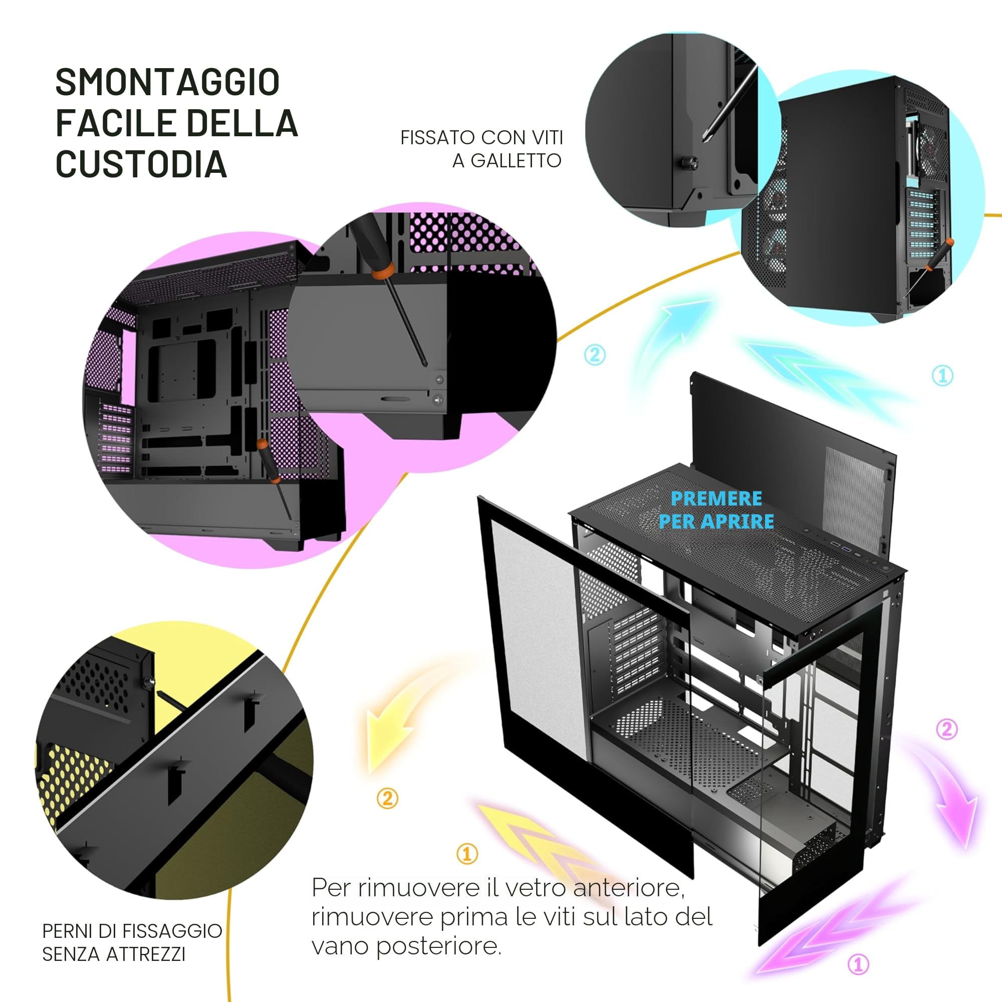 KEDIERS Case PC Preinstallato con 4 × 120MM Ventola Nera, Case PC Mid Tower ATX, Case Computer con Vista Panoramica Pannello Frontale in Vetro Temperato, Nero, P4