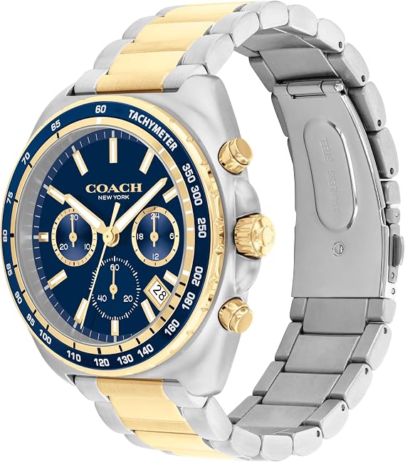 Coach Charter Men's Quartz Chronograph Watch, Stainless Steel Bracelet - Water-Resistant to 3ATM, Modern Minimalist - Gift for Him, 44.5mm