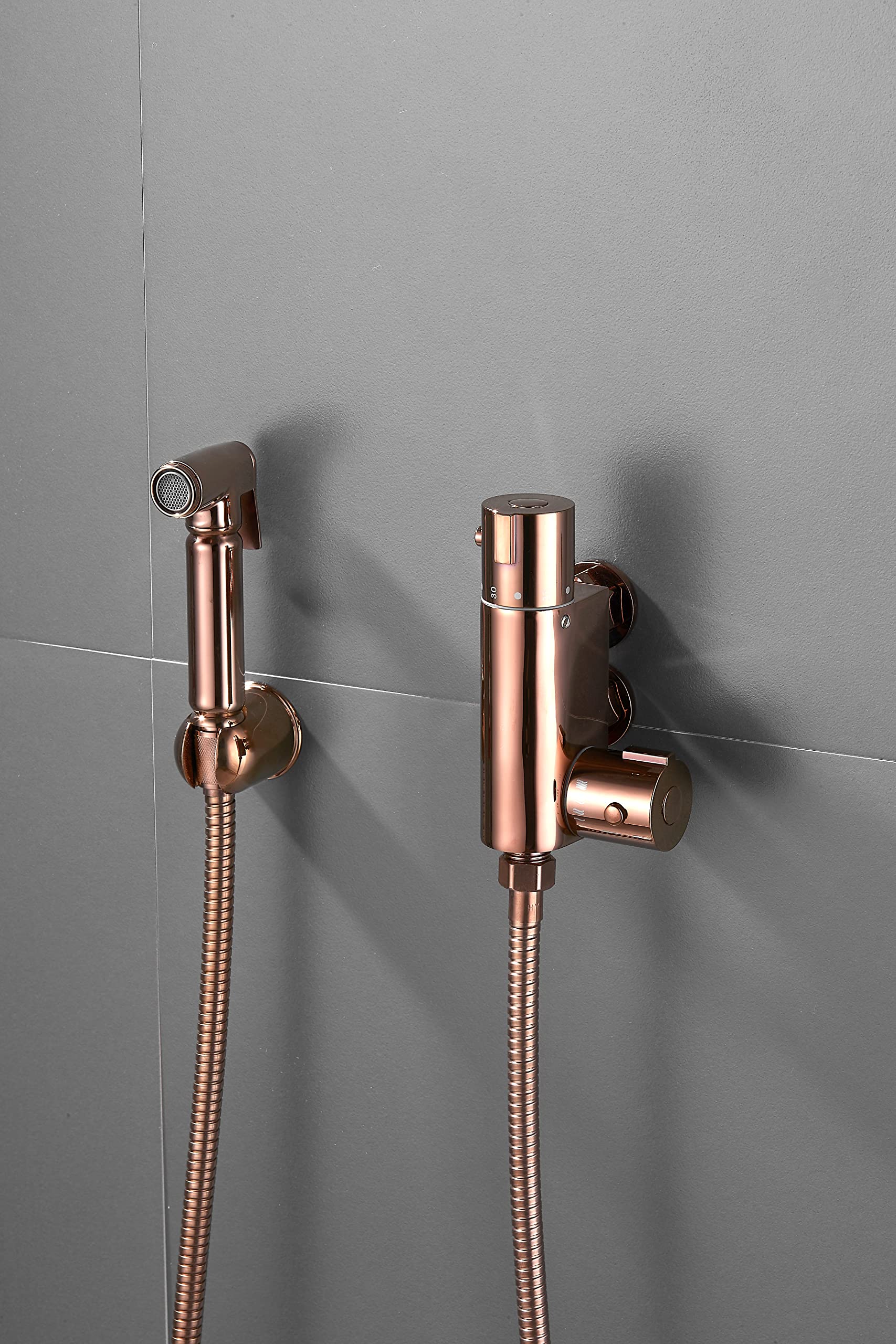 Set doccia termostatico in ottone color oro rosa per bidet, tutto in uno, soffione doccia musulmano Shattaf | detergente spray igienico, 1 set