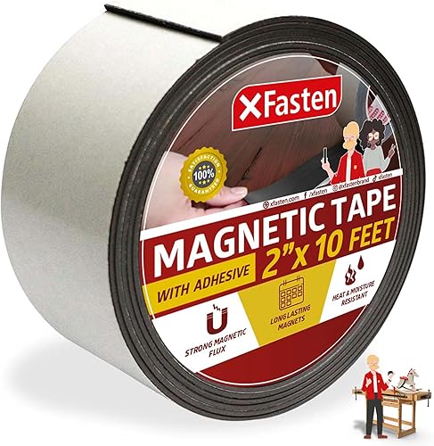 XFasten Cinta magnética fuerte para pizarra blanca, tiras de cinta magnética de 2 pulgadas x 10 pies con respaldo adhesivo, cinta magnética