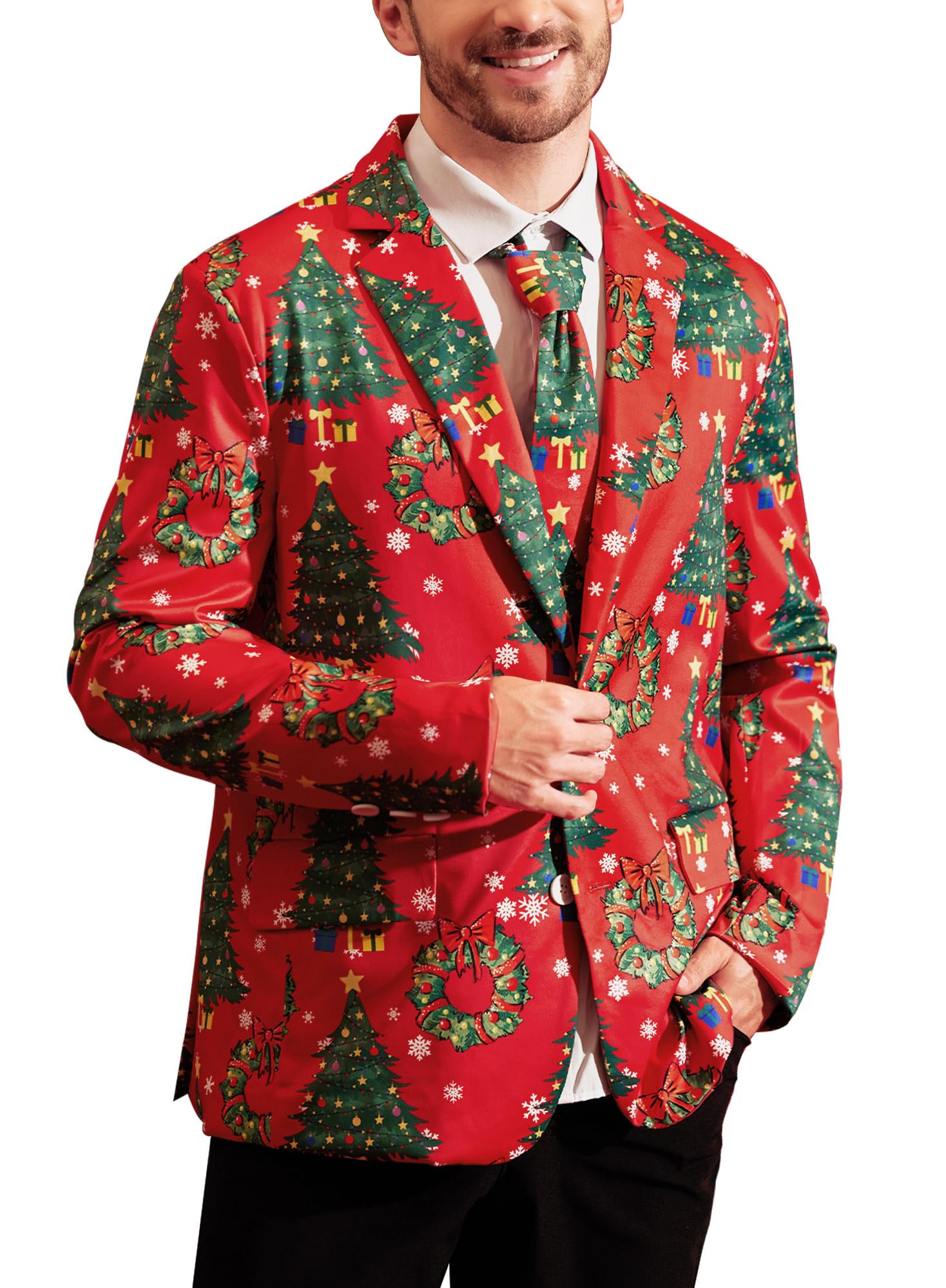 arvilhill Mens Christmas Ugly Blazer 3D Graphic Print Long Sleeve Suit Jacket with Tie-picture-43