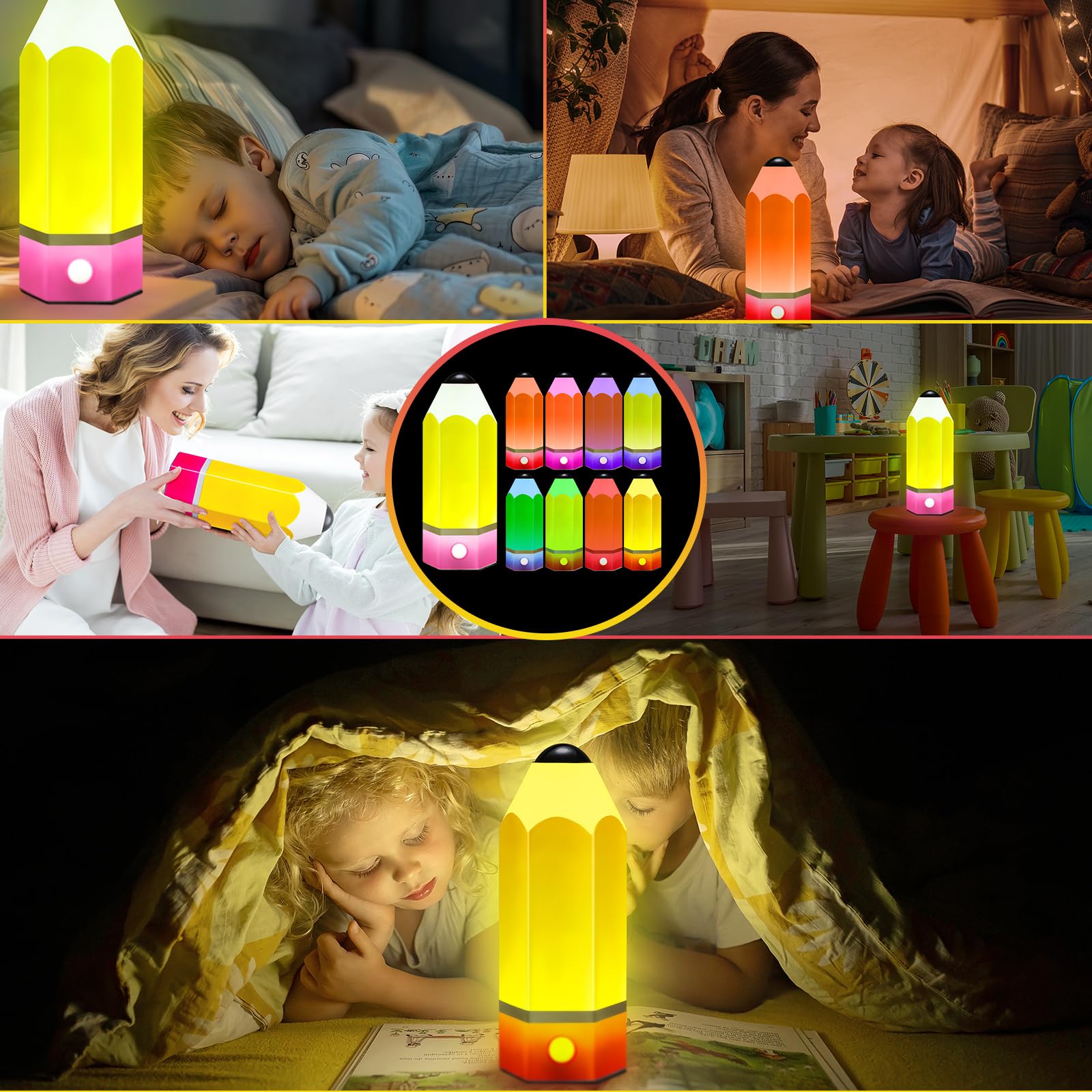 VIHOSE Klasa ołówkowa lampa szklana LED design powrót do szkoły klasa lampa prezenty 29 cm regulowane wielokolorowe lampki nocne materiały dla nauczycieli szkół podstawowych biurko dom sypialnia