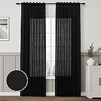 Vista 47 de Paneles de cortina de lino con pestaña trasera, de 84 pulgadas de largo, cortinas plisadas semitraslúcidas, mezcla de lino sintético, estilo rústico