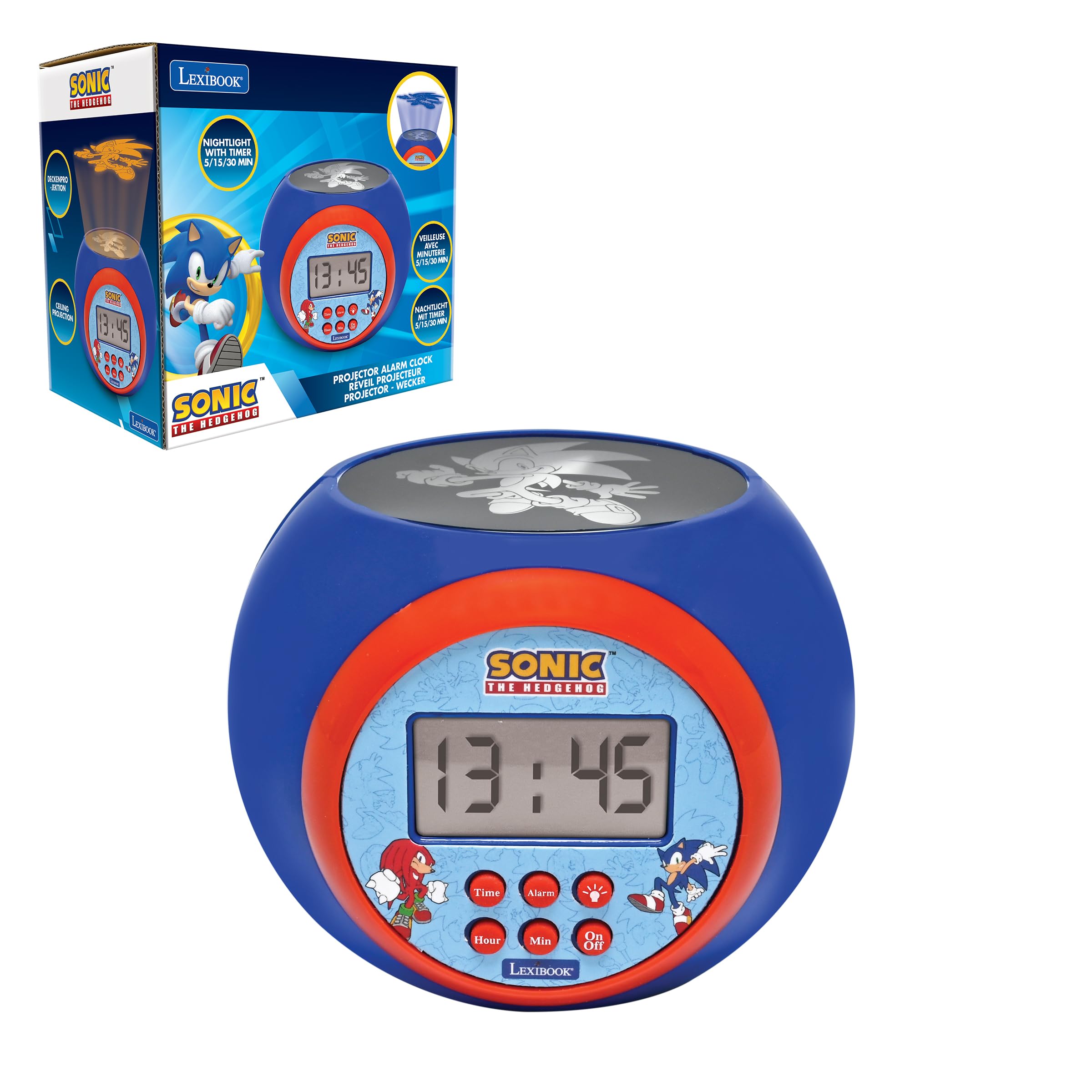 Lexibook Sonic Childrens Projector Clock With Night &Snooze Alarm Light