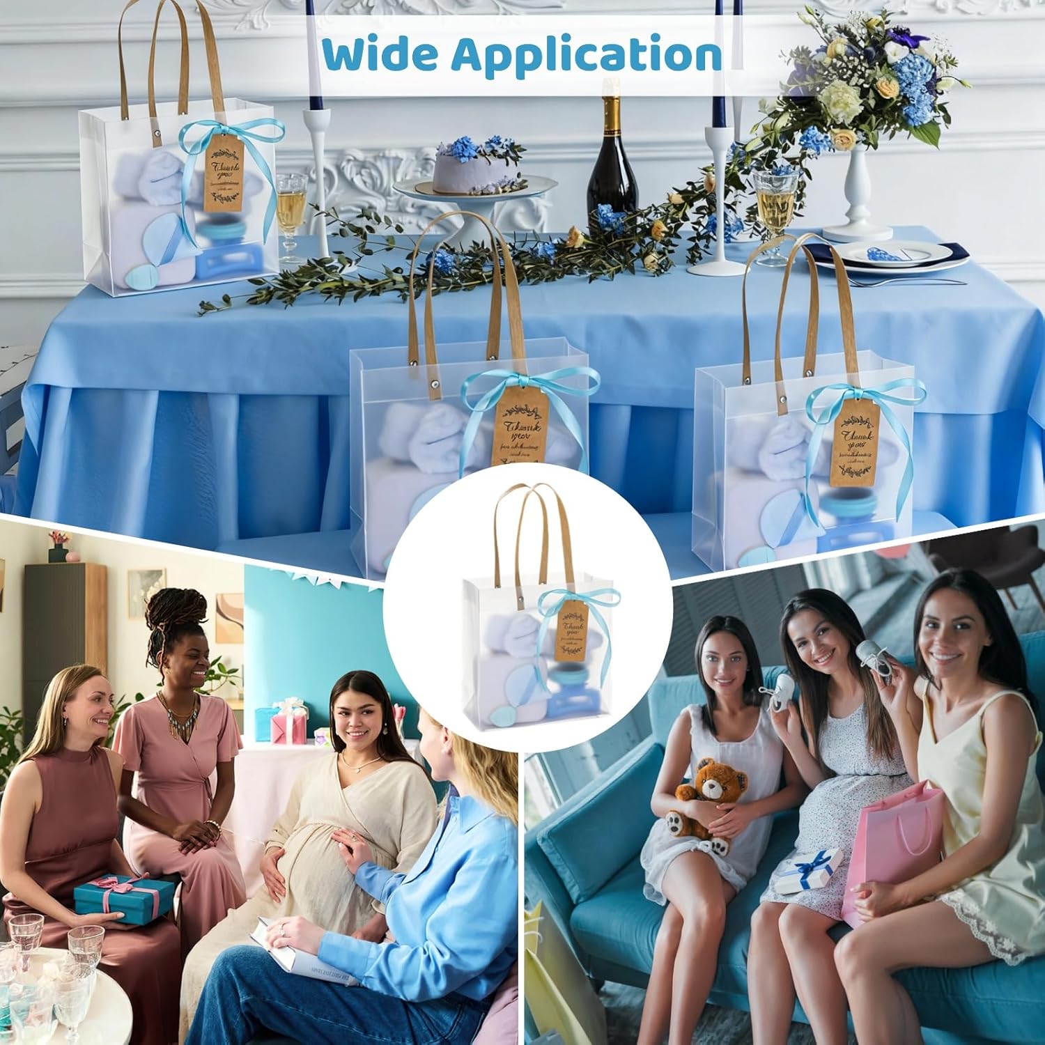 OMISTAR 6 Sets Shower Prizes for Winners, Present Sets with Headband, Jewelry Box, Powder Puff, Claw Clip in Clear Carry Bags, Party Favors for Blue Shower, Gender Reveal, Birthday