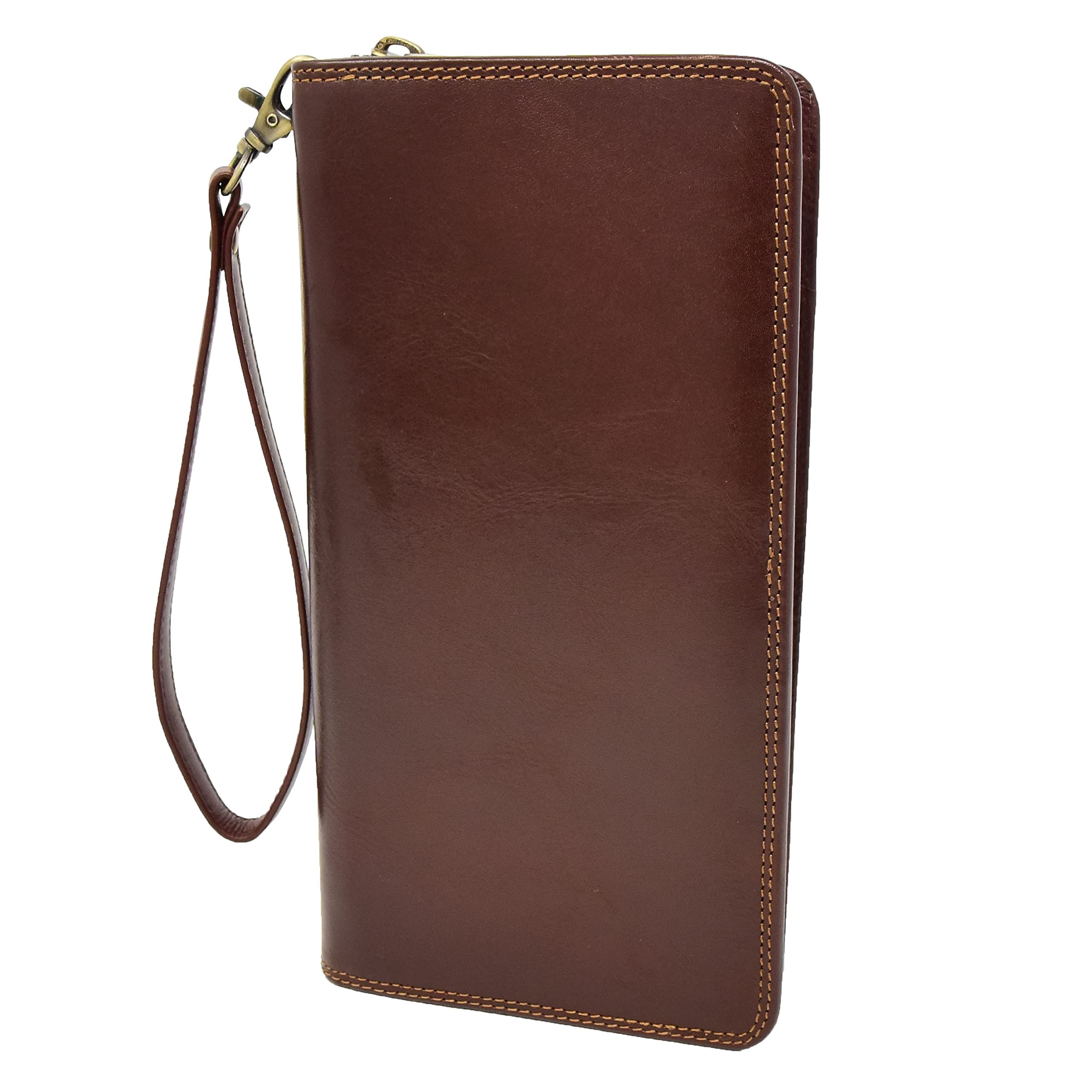 DR433 - Cartera de viaje para pasaporte de piel, color marrón, Brown, S, Casual
