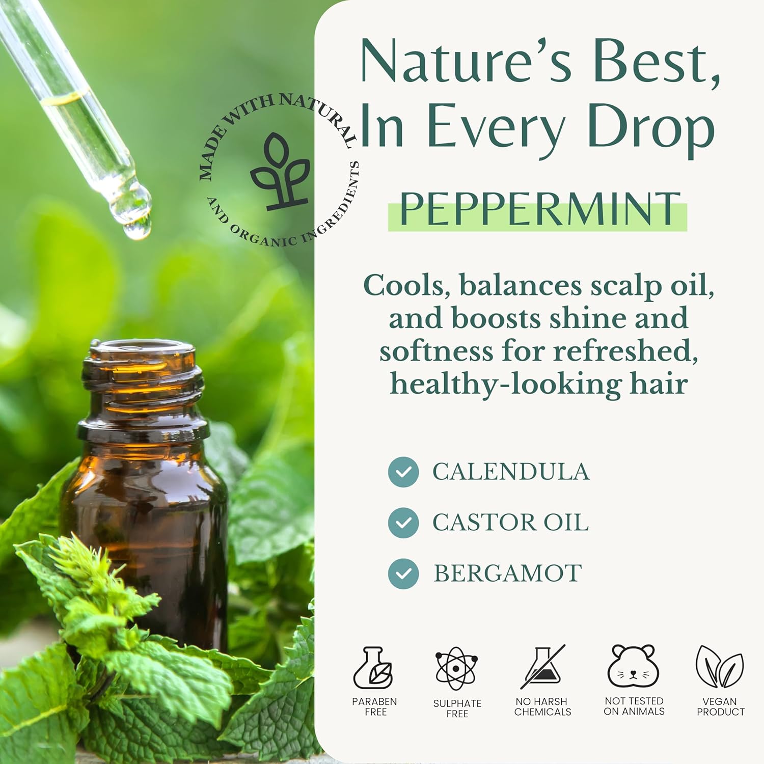 Peppermint Shampoo with Castor Oil & Biotin, Soothes Dry, Itchy Scalp, Strengthens Hair, Reduces Thinning & Hair Loss, Promotes Growth, Adds Volume, Sulfate-Free, 16 fl oz - Image 5